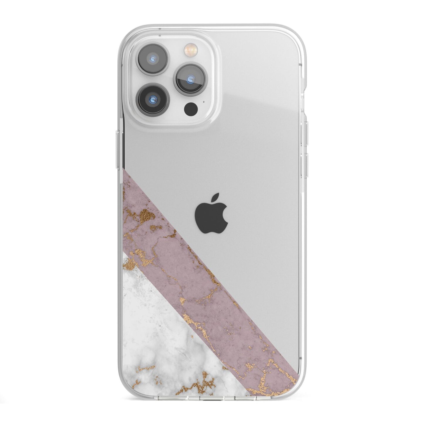 Transparent Pink and White Marble iPhone 13 Pro Max TPU Impact Case with White Edges