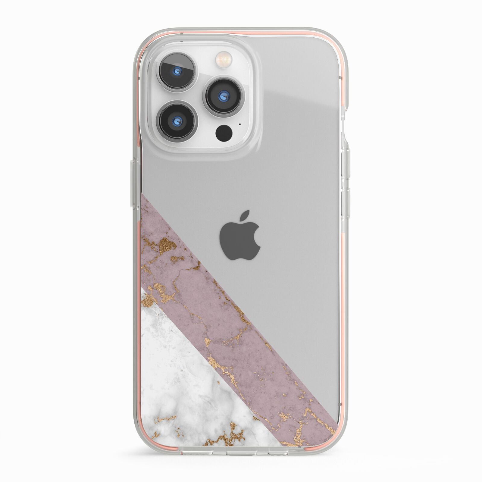 Transparent Pink and White Marble iPhone 13 Pro TPU Impact Case with Pink Edges