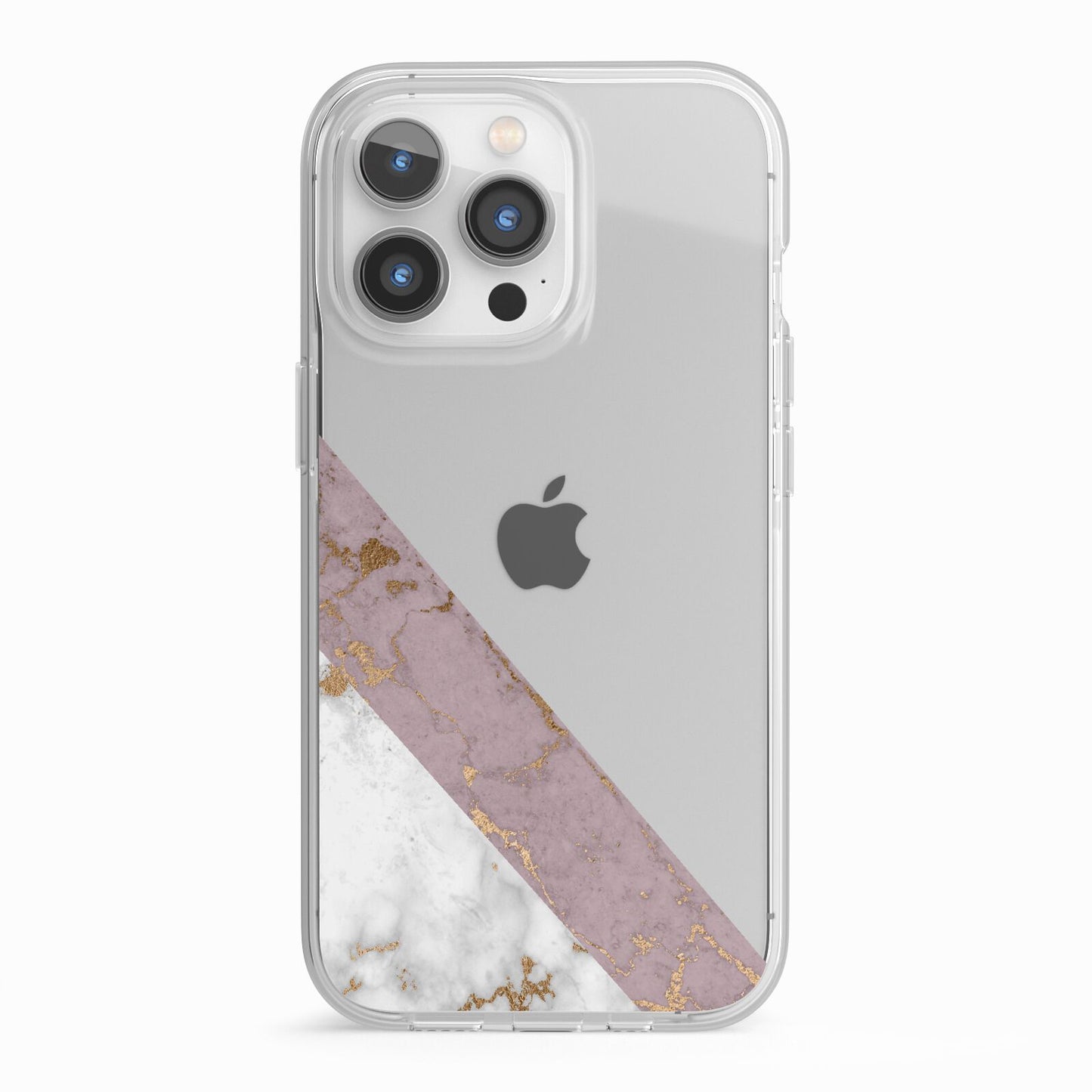 Transparent Pink and White Marble iPhone 13 Pro TPU Impact Case with White Edges