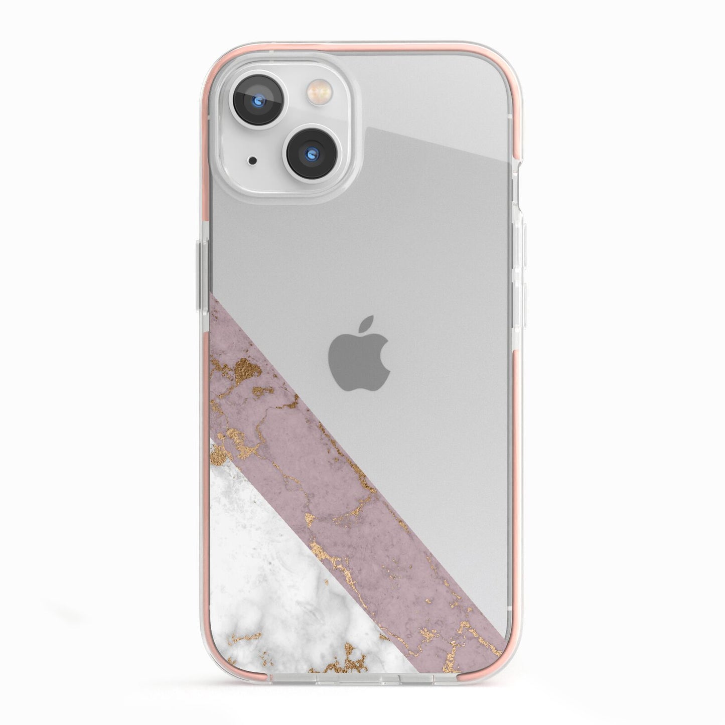 Transparent Pink and White Marble iPhone 13 TPU Impact Case with Pink Edges