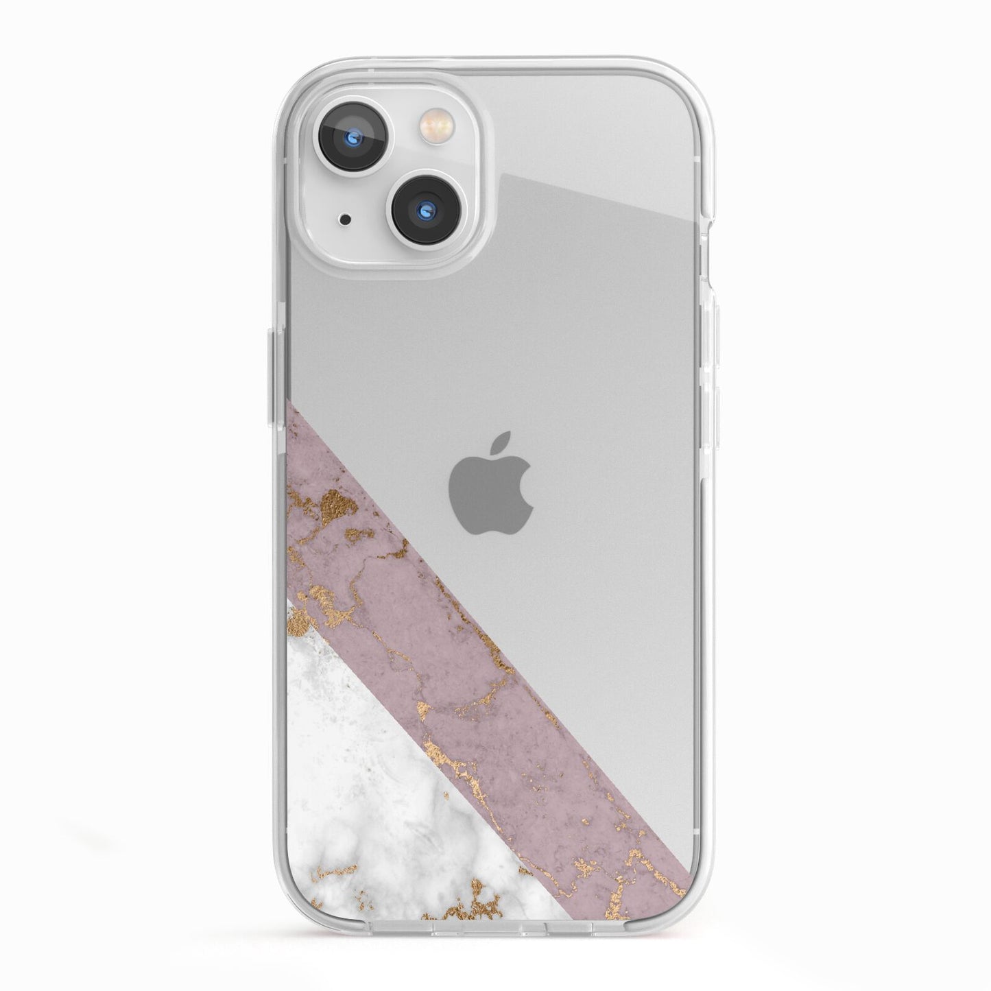 Transparent Pink and White Marble iPhone 13 TPU Impact Case with White Edges