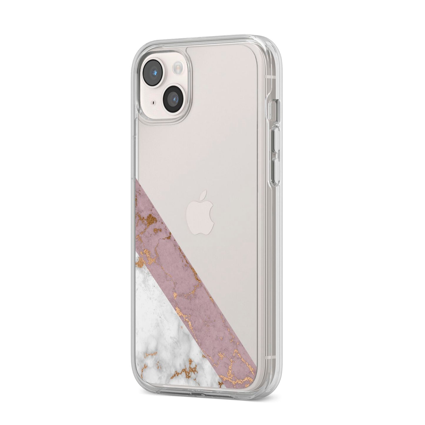 Transparent Pink and White Marble iPhone 14 Plus Clear Tough Case Starlight Angled Image