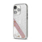 Transparent Pink and White Marble iPhone 14 Pro Glitter Tough Case Silver Angled Image