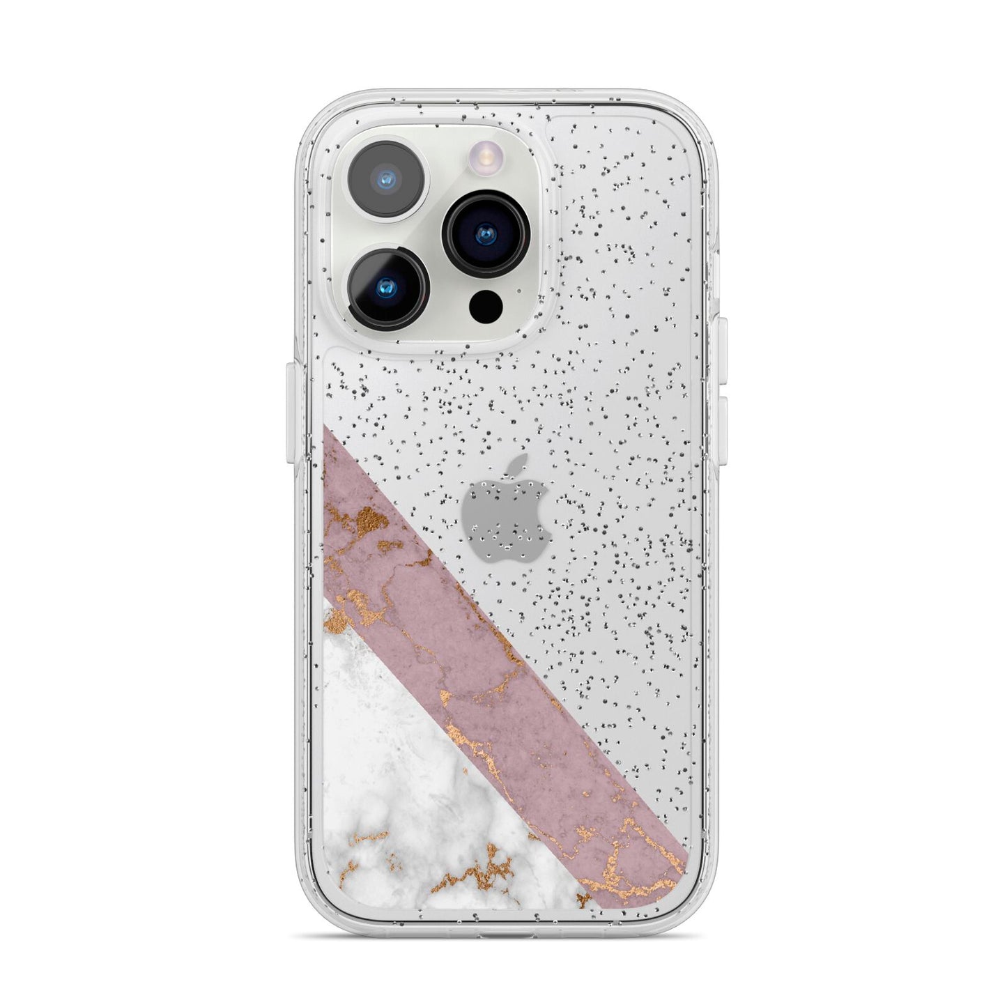Transparent Pink and White Marble iPhone 14 Pro Glitter Tough Case Silver