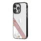 Transparent Pink and White Marble iPhone 14 Pro Max Black Impact Case Side Angle on Silver phone