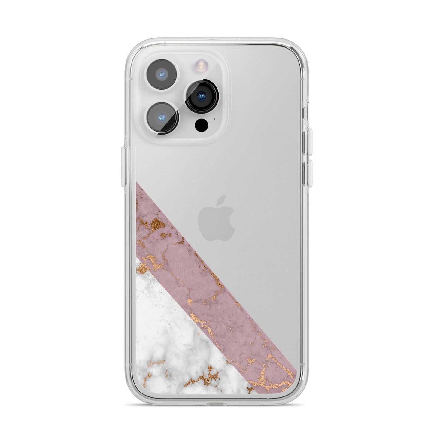 Transparent Pink and White Marble iPhone 14 Pro Max Clear Tough Case Silver