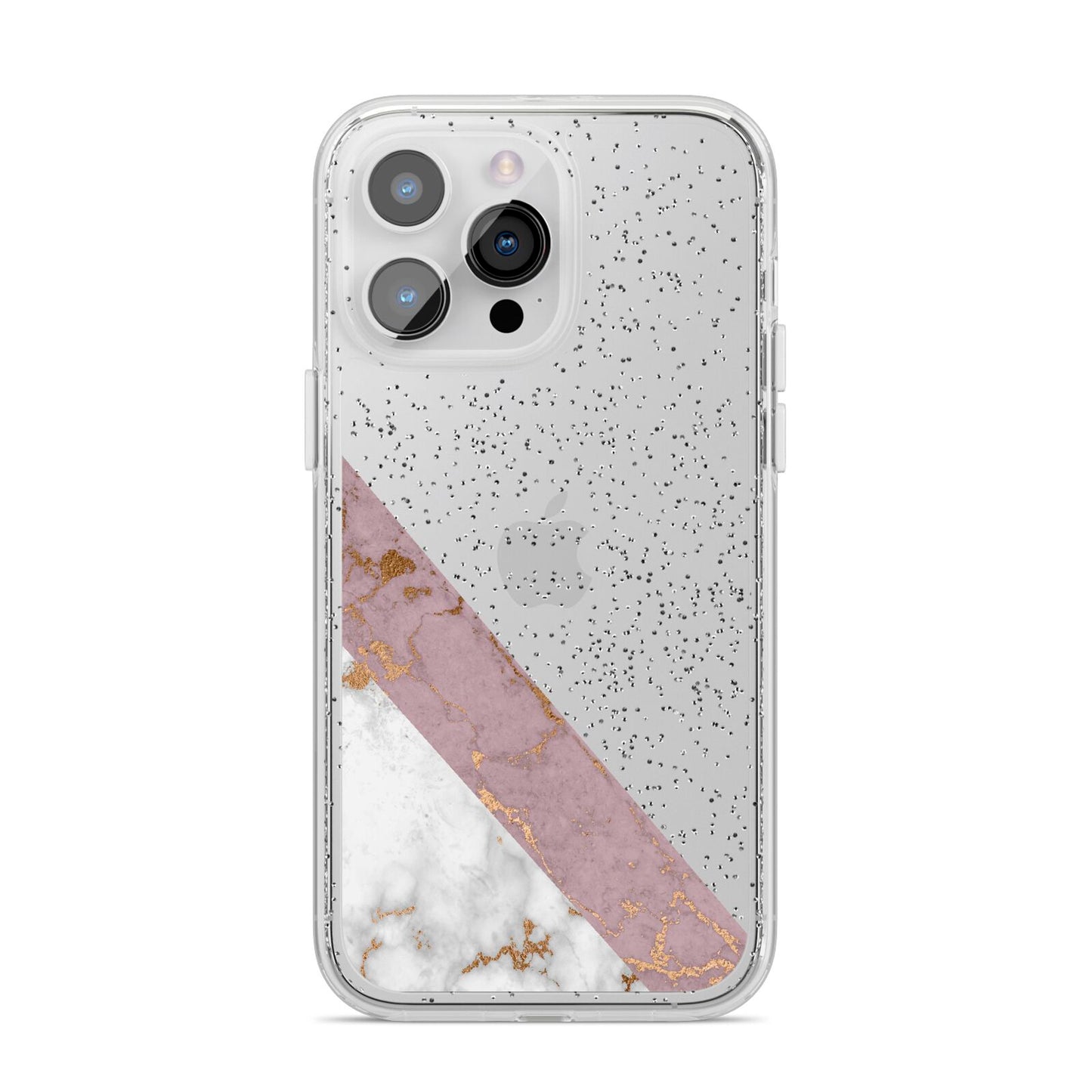 Transparent Pink and White Marble iPhone 14 Pro Max Glitter Tough Case Silver