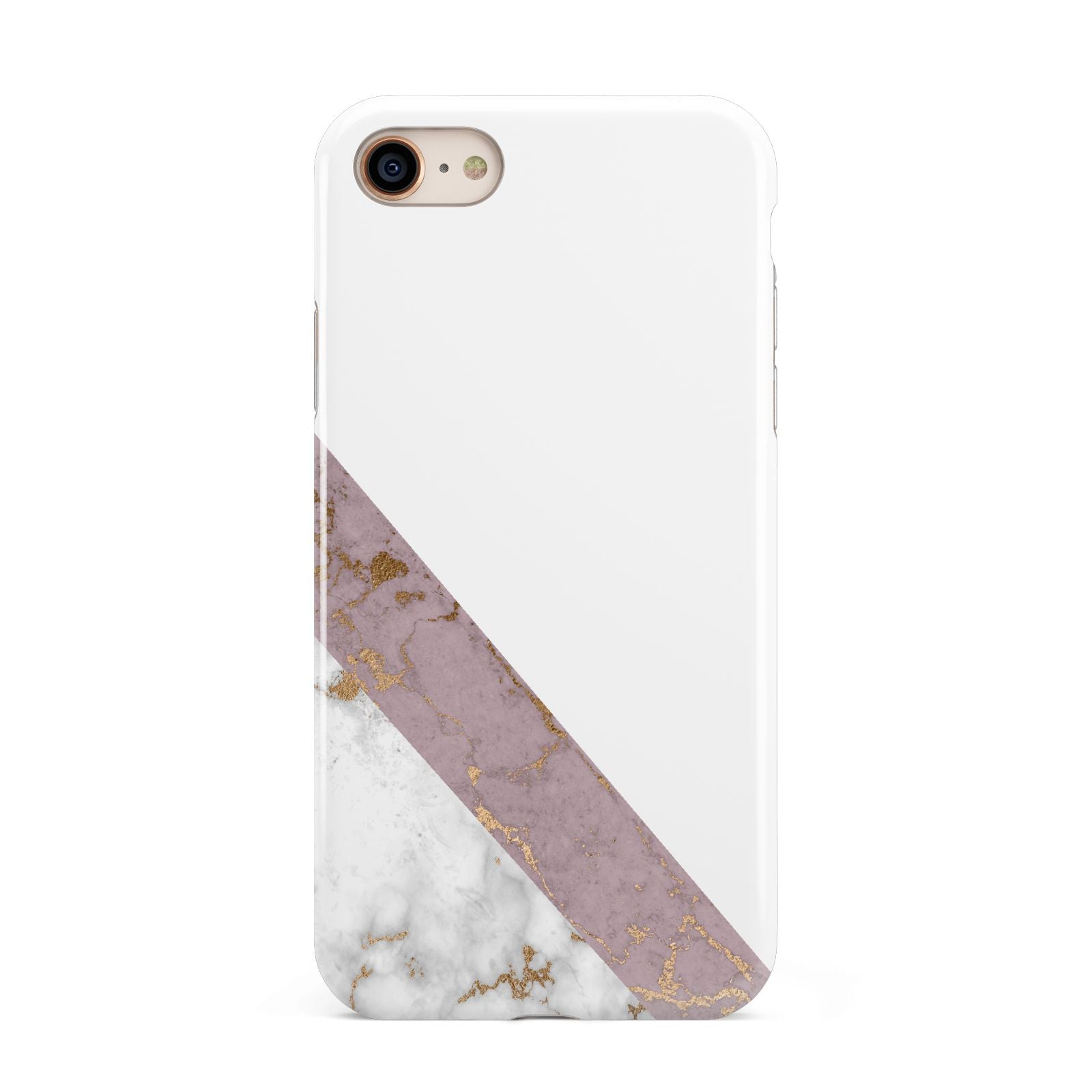 Transparent Pink and White Marble iPhone 8 3D Tough Case on Gold Phone