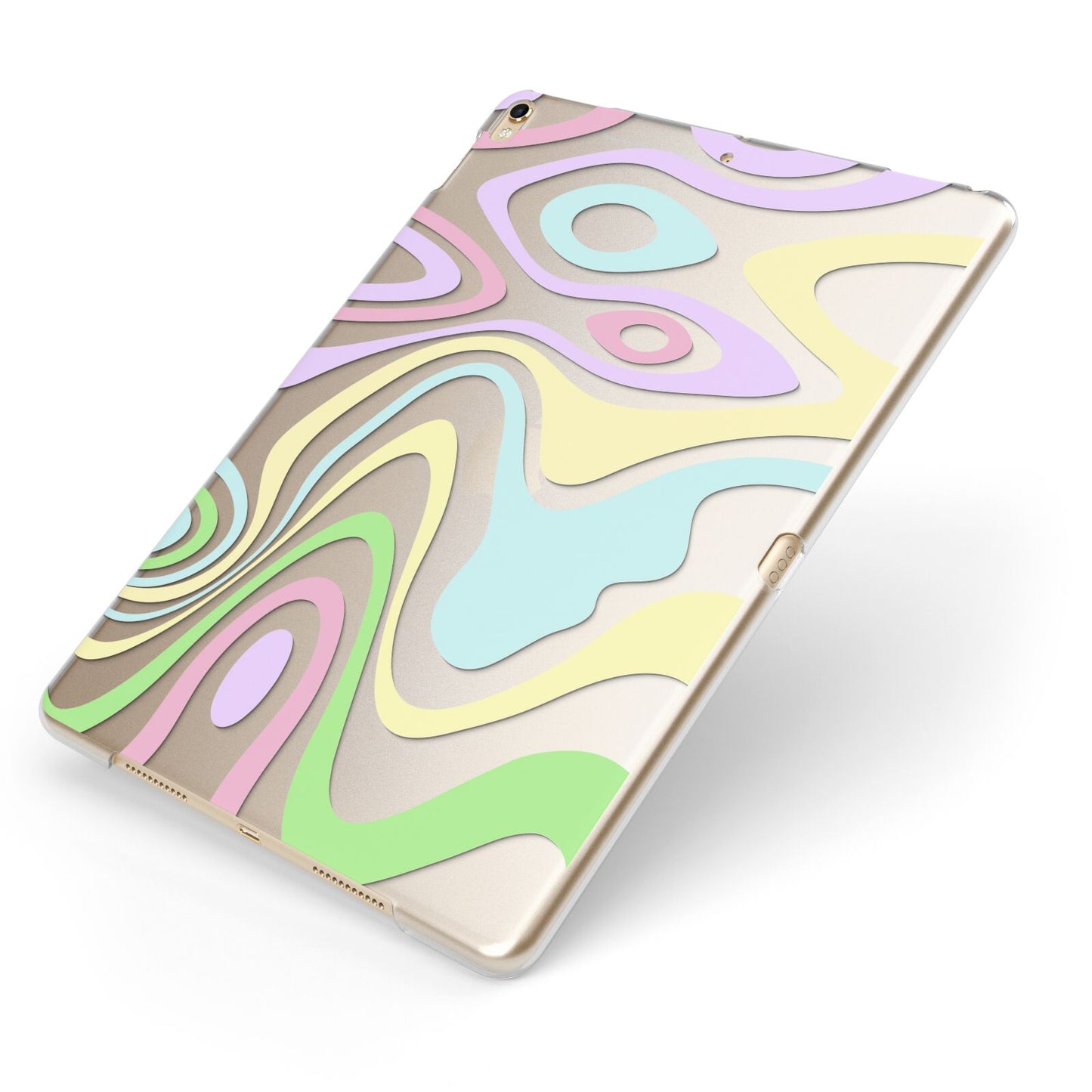 Transparent Swirl Apple iPad Case on Gold iPad Side View
