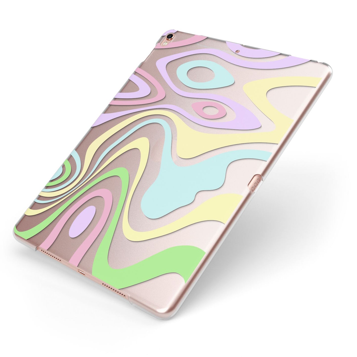 Transparent Swirl Apple iPad Case on Rose Gold iPad Side View