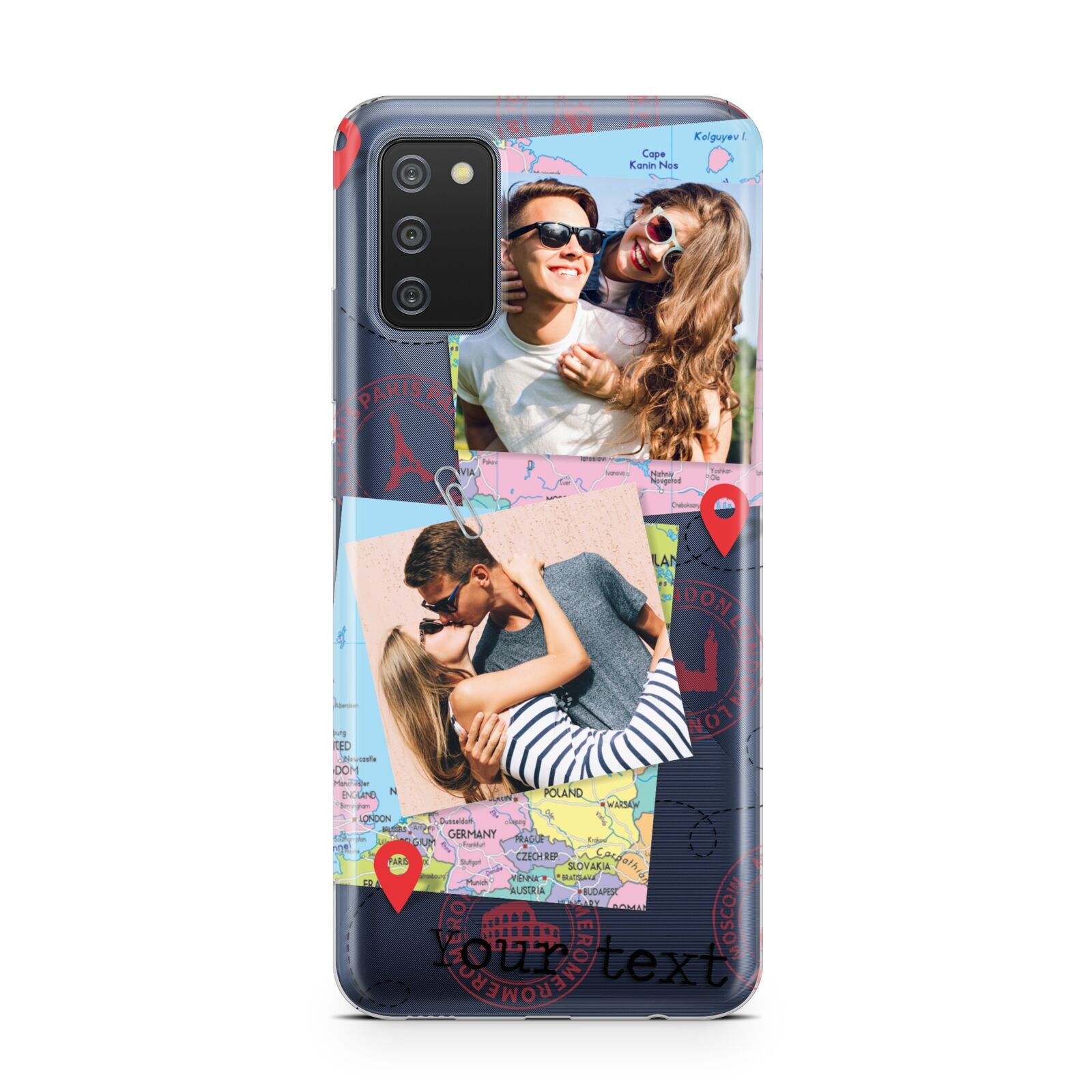 Travel Photo Montage Upload with Text Samsung A02s Case