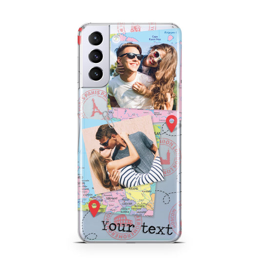 Travel Photo Montage Upload with Text Samsung S21 Plus Phone Case