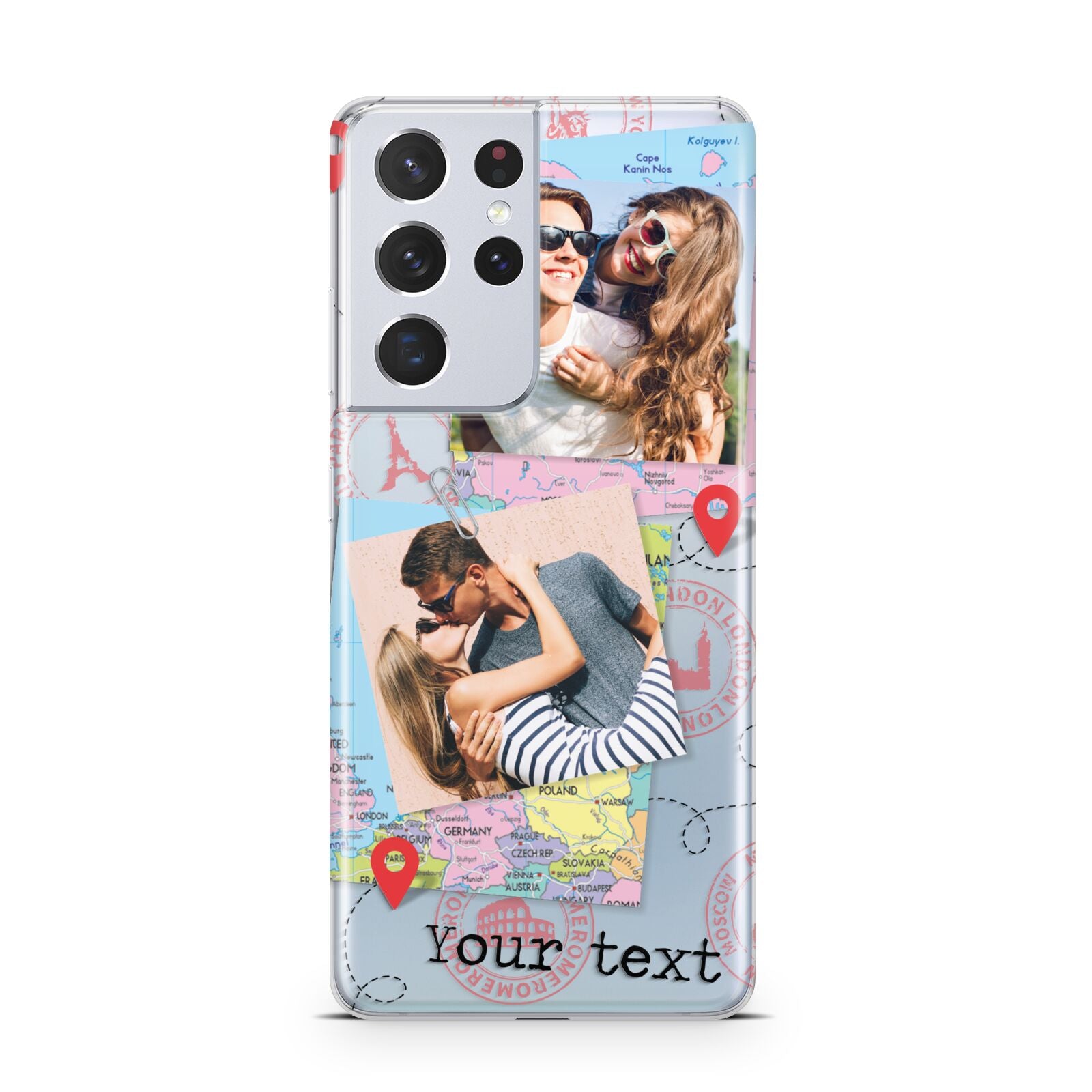 Travel Photo Montage Upload with Text Samsung S21 Ultra Case