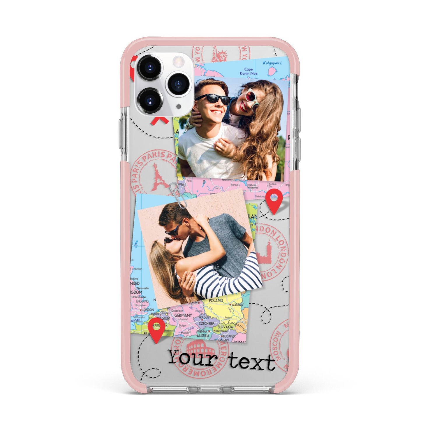 Travel Photo Montage Upload with Text iPhone 11 Pro Max Impact Pink Edge Case