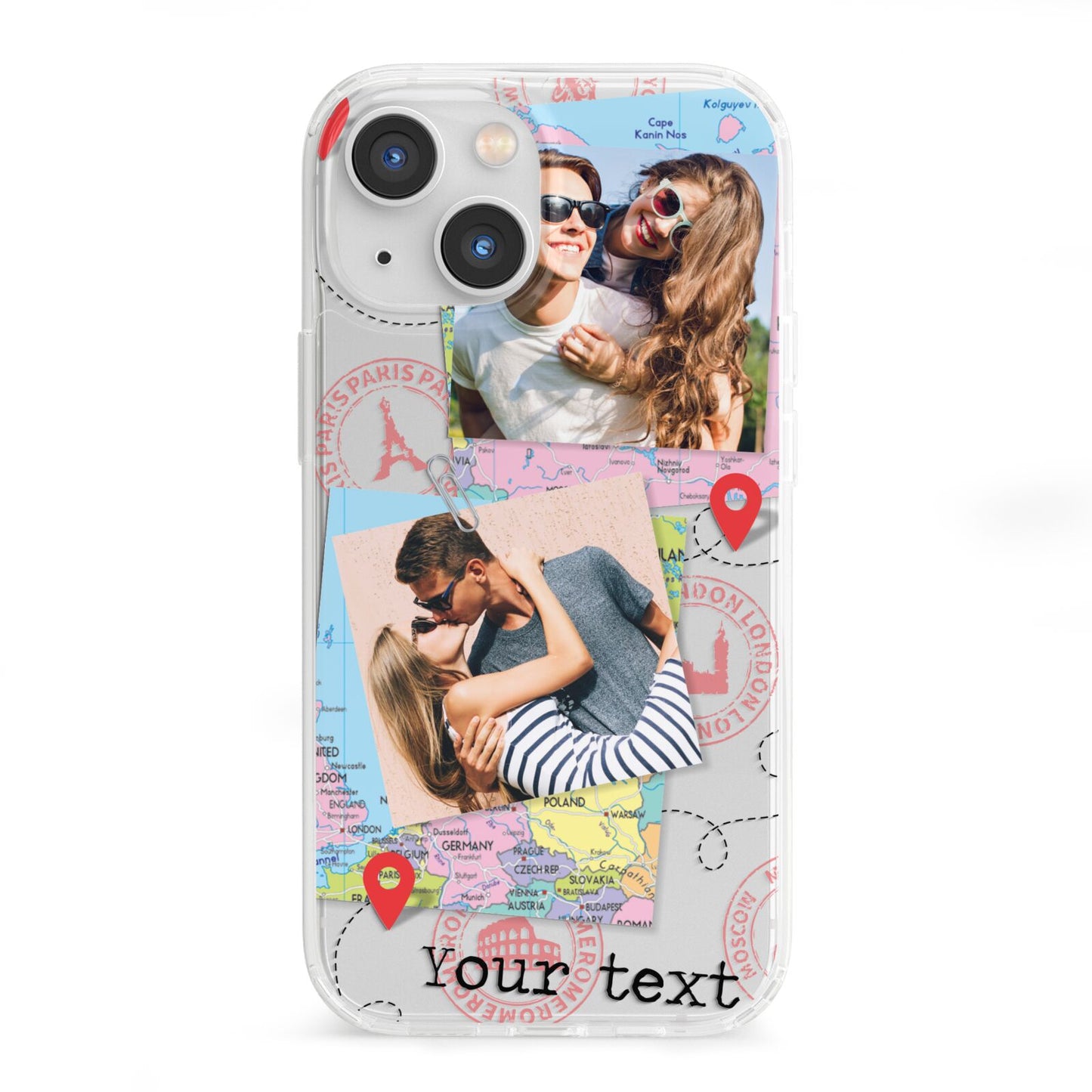 Travel Photo Montage Upload with Text iPhone 13 Mini Clear Bumper Case