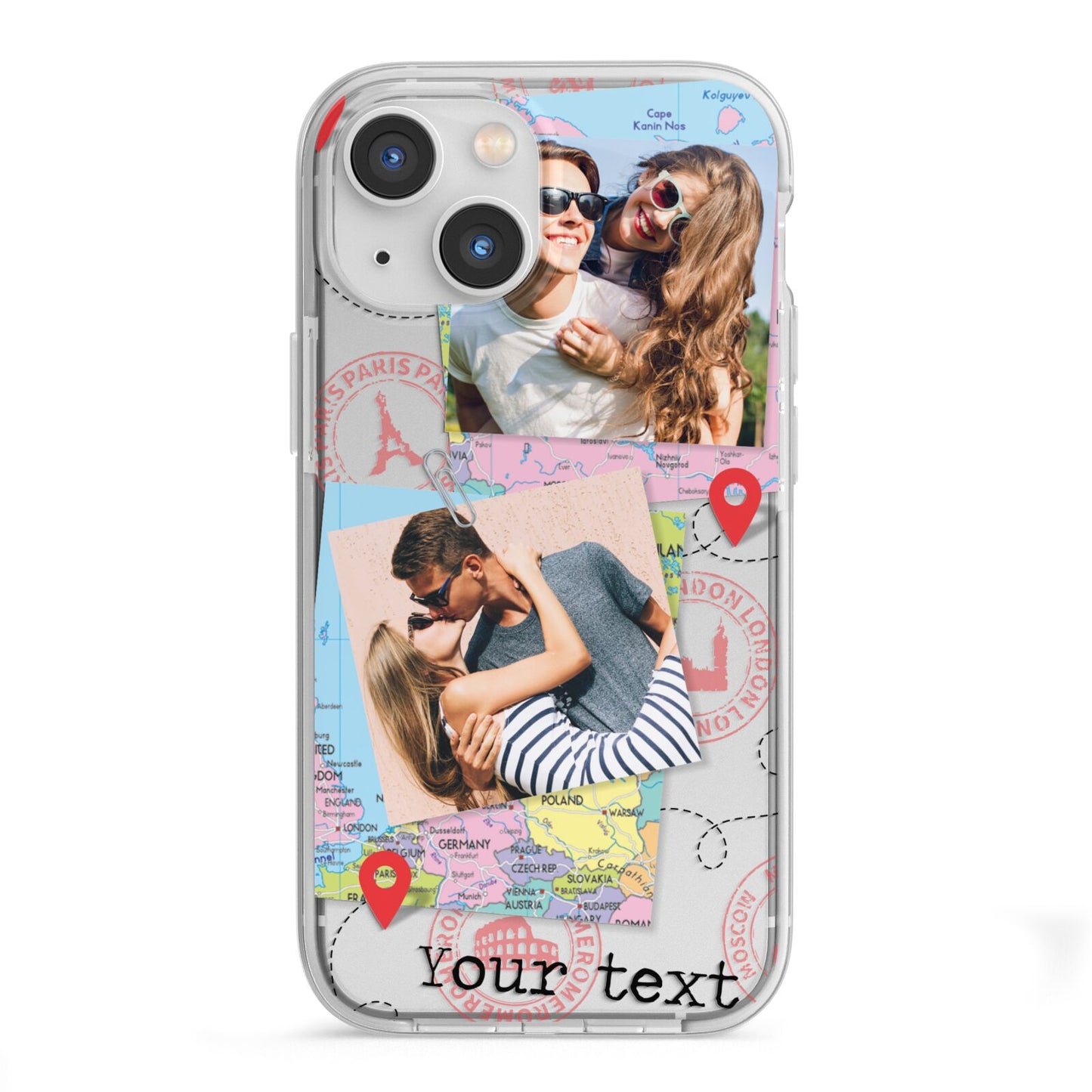 Travel Photo Montage Upload with Text iPhone 13 Mini TPU Impact Case with White Edges