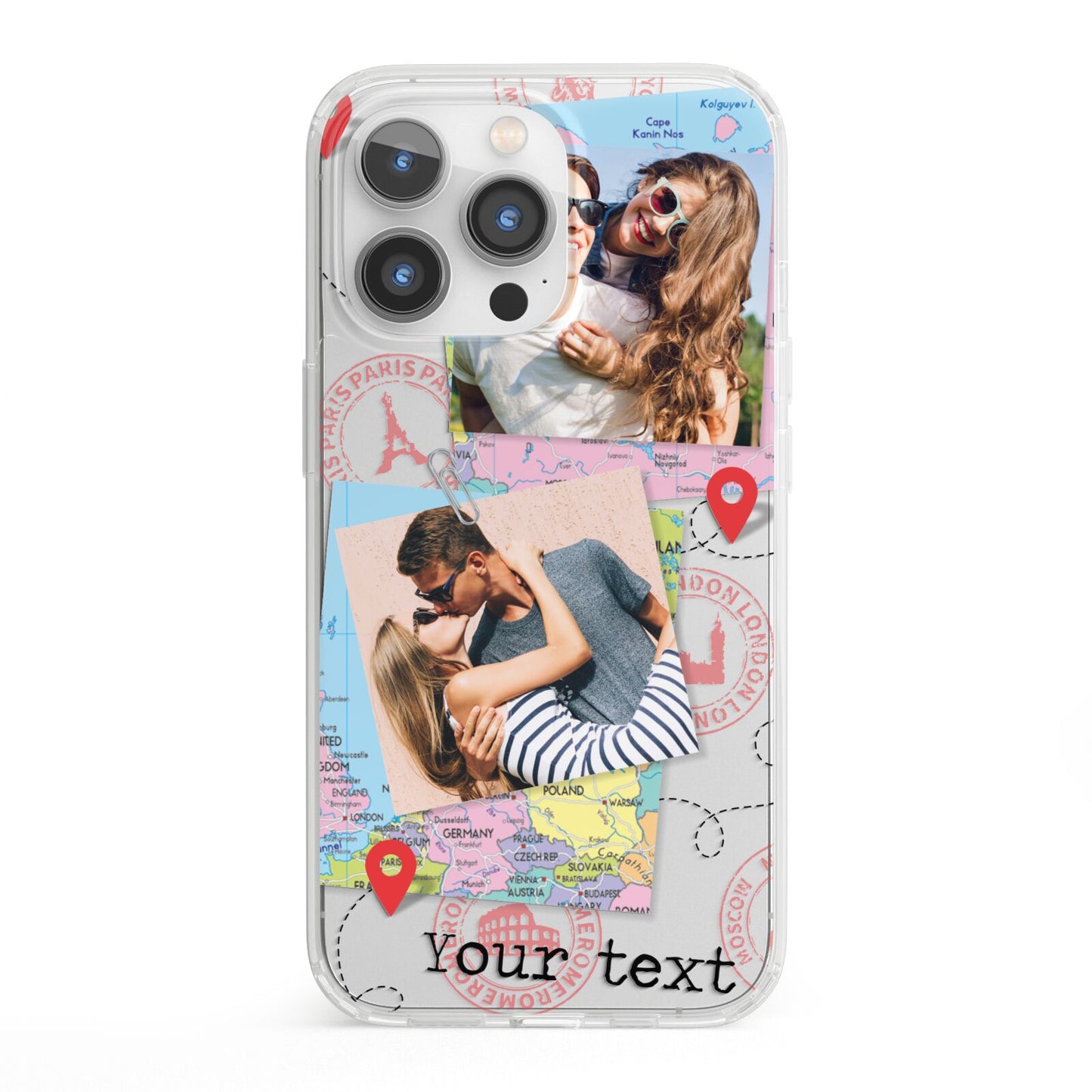 Travel Photo Montage Upload with Text iPhone 13 Pro Clear Bumper Case