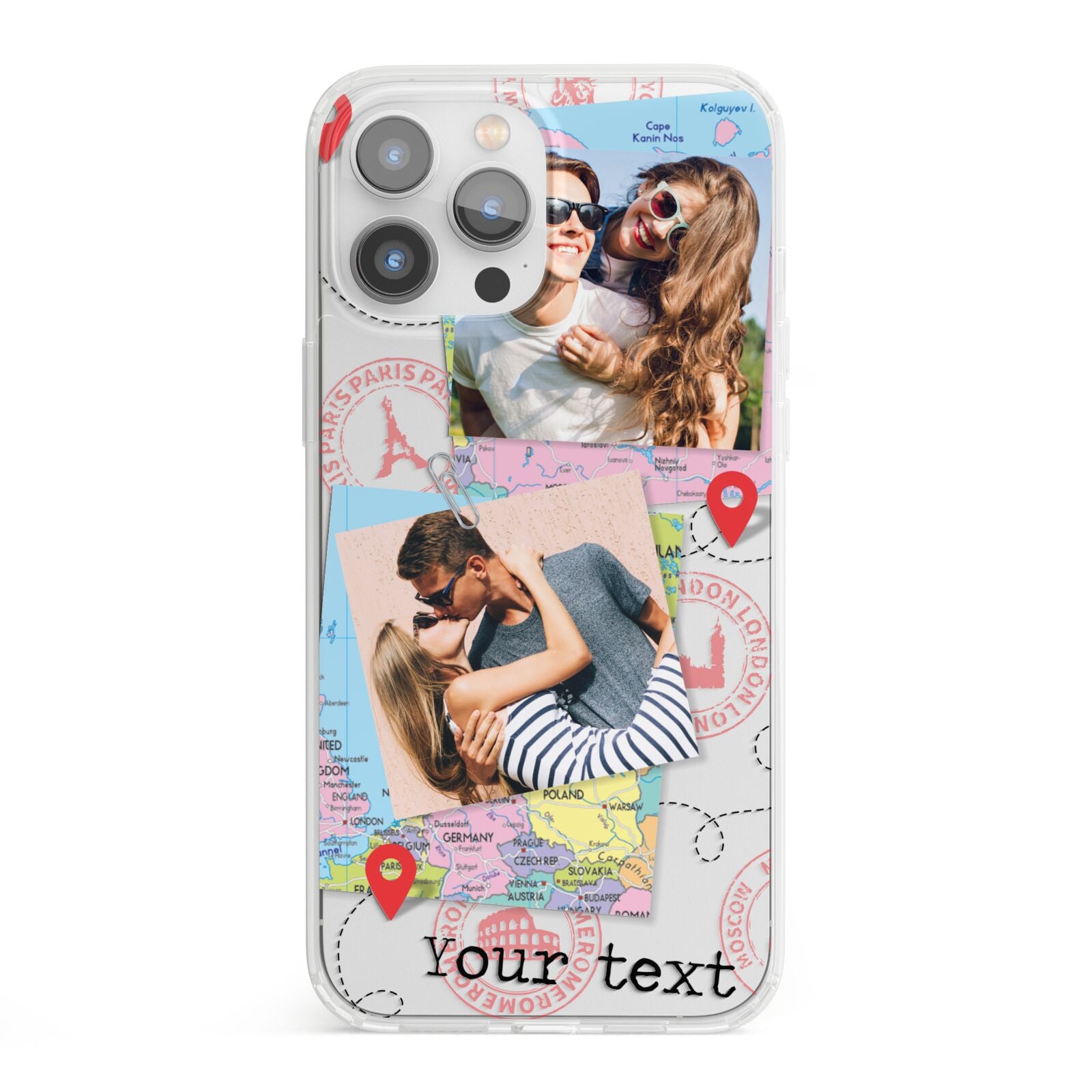 Travel Photo Montage Upload with Text iPhone 13 Pro Max Clear Bumper Case