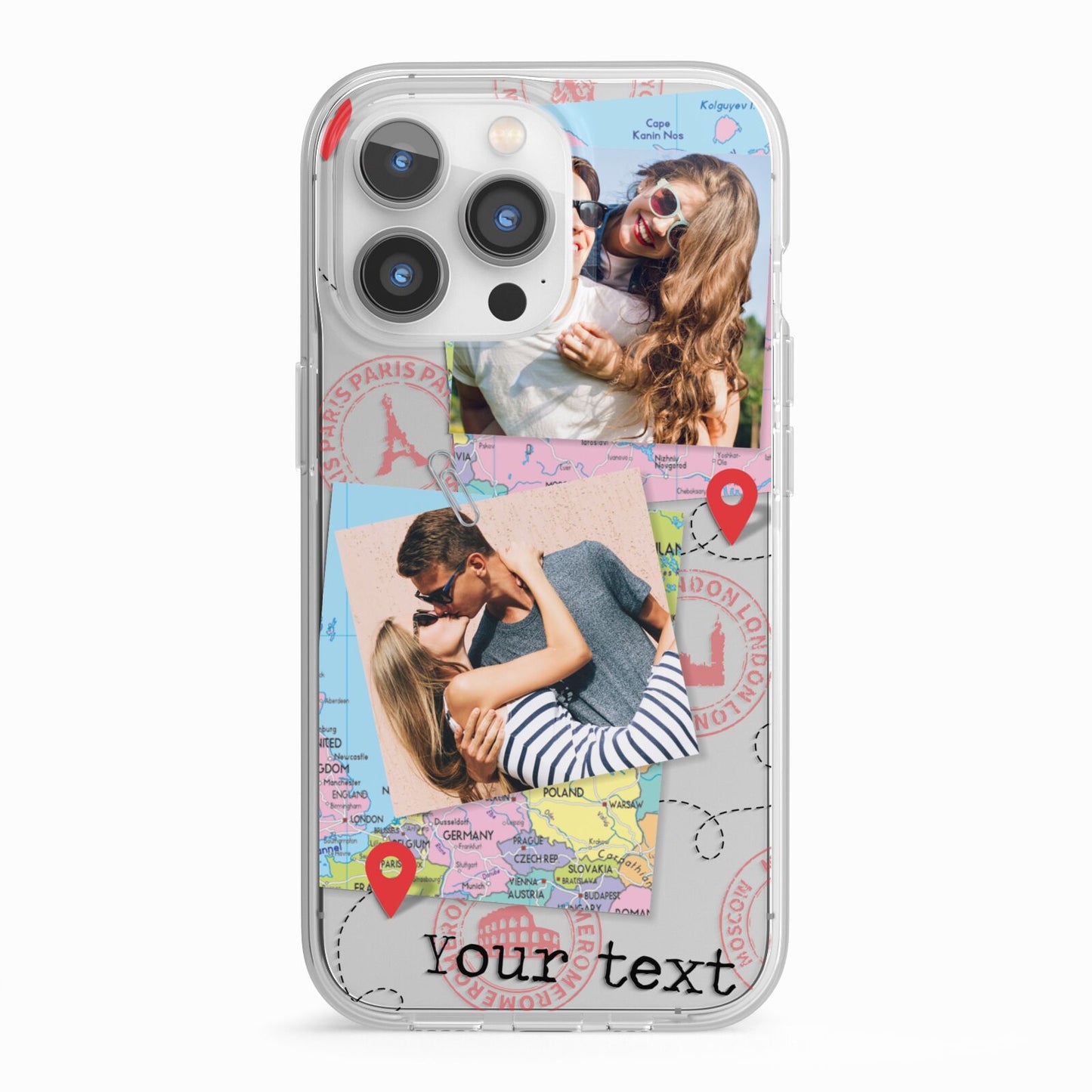 Travel Photo Montage Upload with Text iPhone 13 Pro TPU Impact Case with White Edges