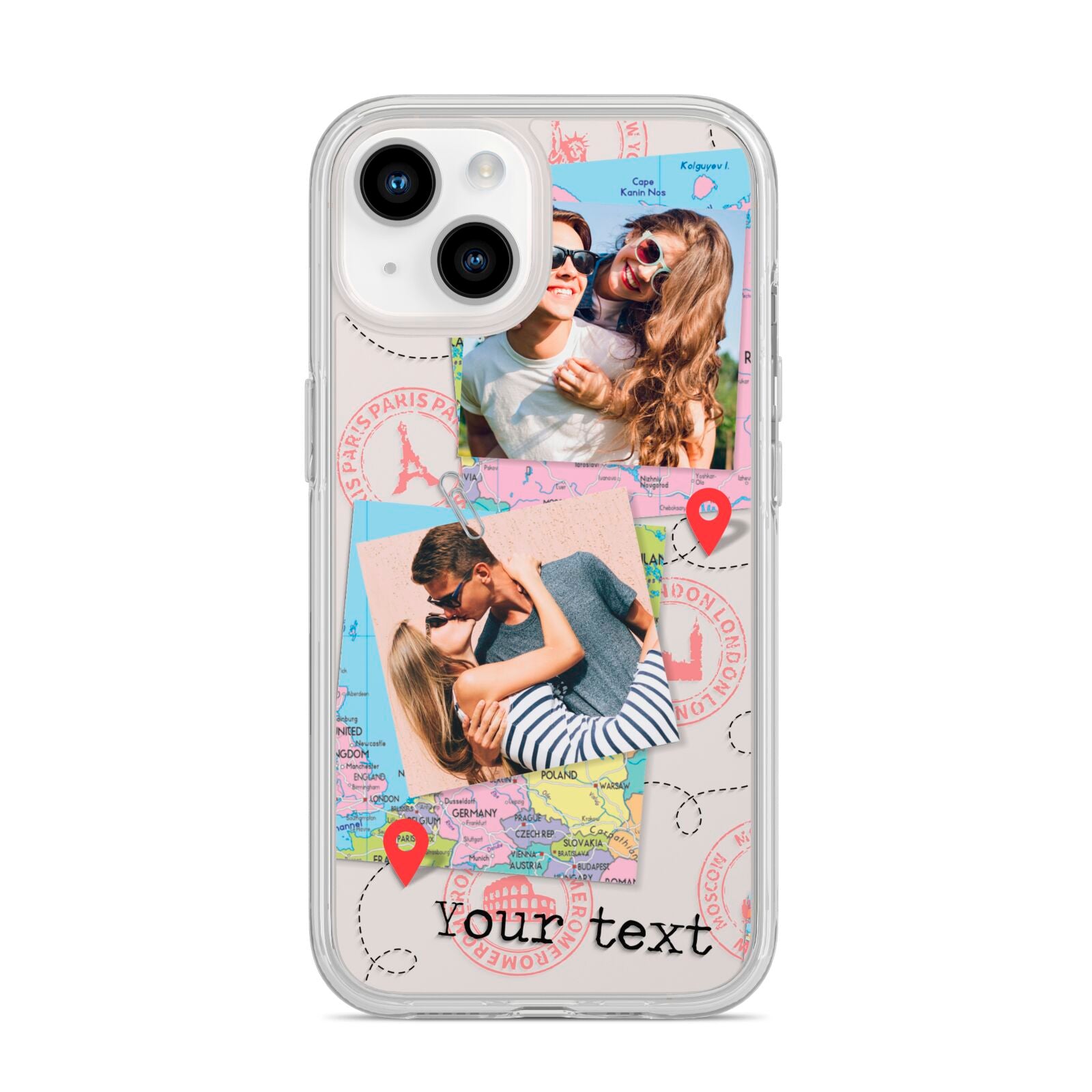 Travel Photo Montage Upload with Text iPhone 14 Clear Tough Case Starlight