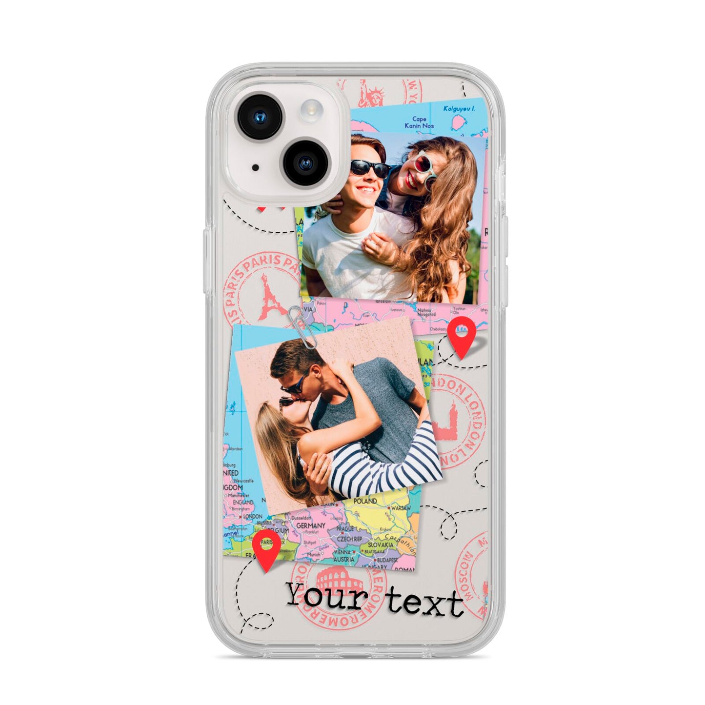 Travel Photo Montage Upload with Text iPhone 14 Plus Clear Tough Case Starlight