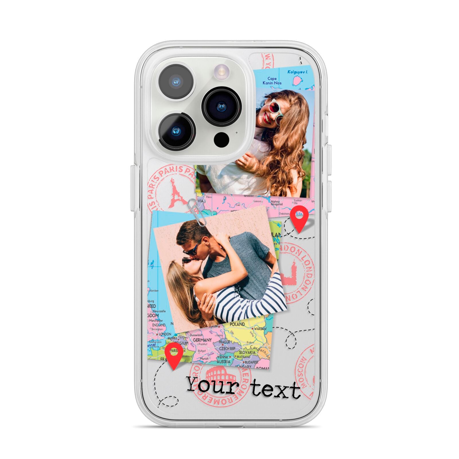 Travel Photo Montage Upload with Text iPhone 14 Pro Clear Tough Case Silver