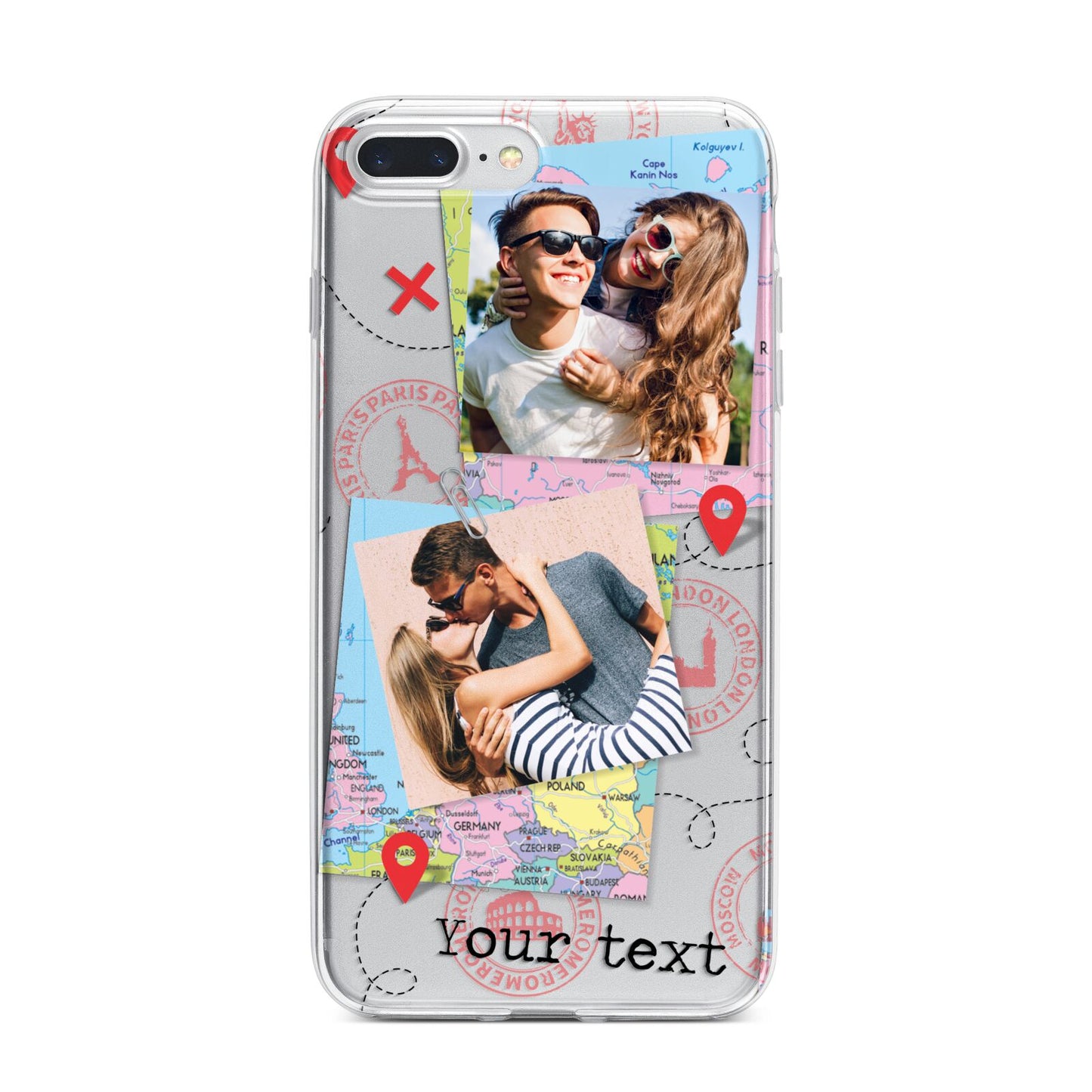 Travel Photo Montage Upload with Text iPhone 7 Plus Bumper Case on Silver iPhone