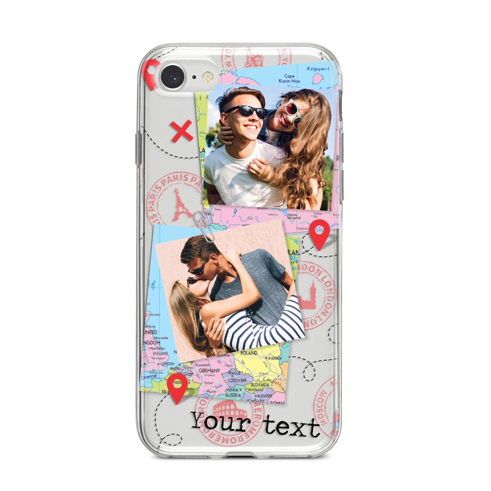 Travel Photo Montage Upload with Text iPhone 8 Bumper Case on Silver iPhone