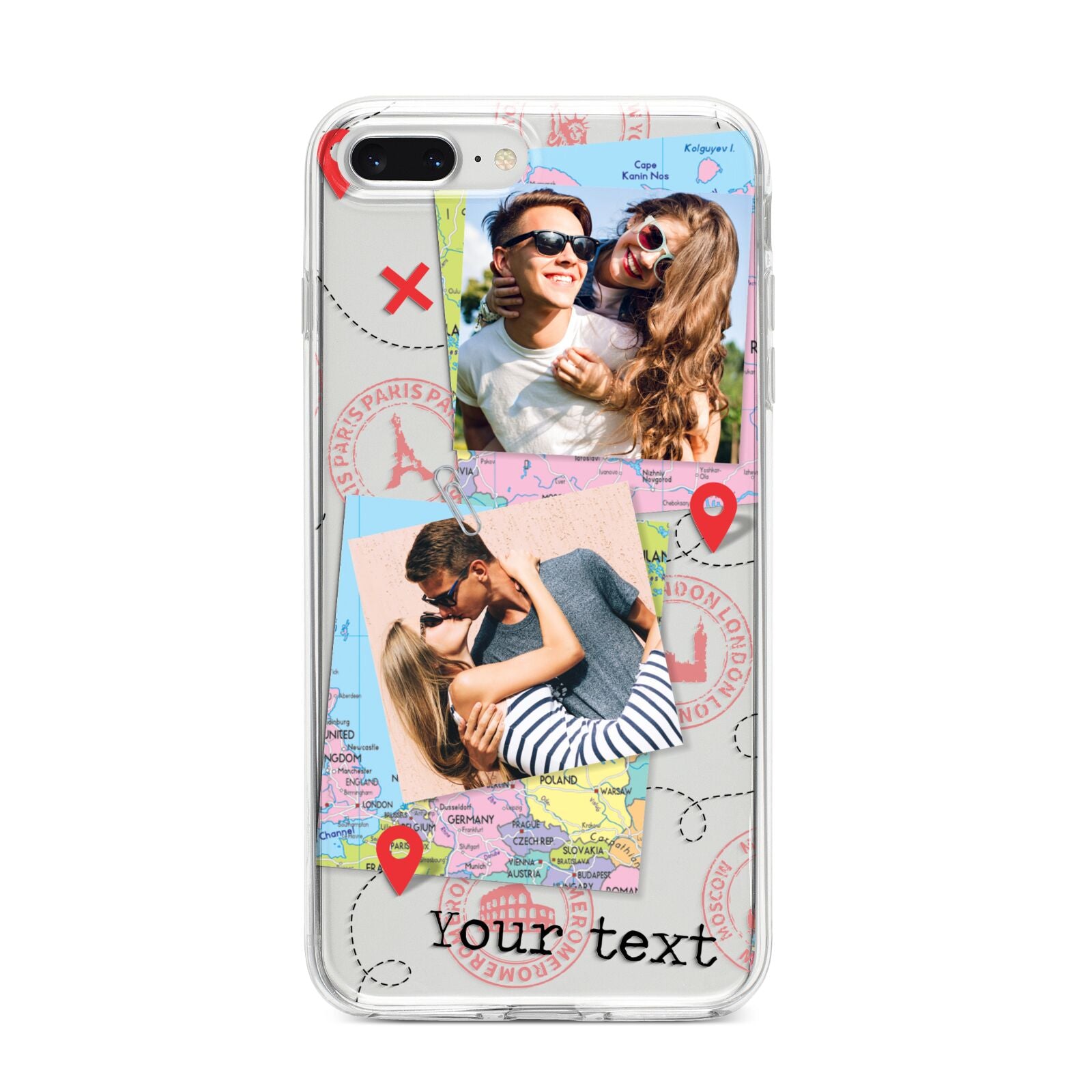 Travel Photo Montage Upload with Text iPhone 8 Plus Bumper Case on Silver iPhone