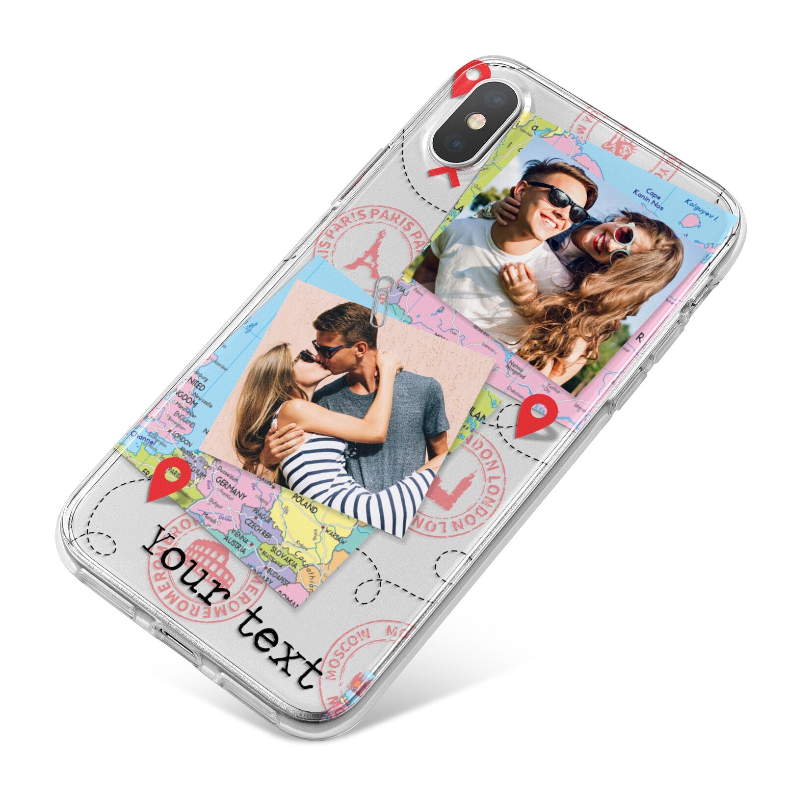 Travel Photo Montage Upload with Text iPhone X Bumper Case on Silver iPhone