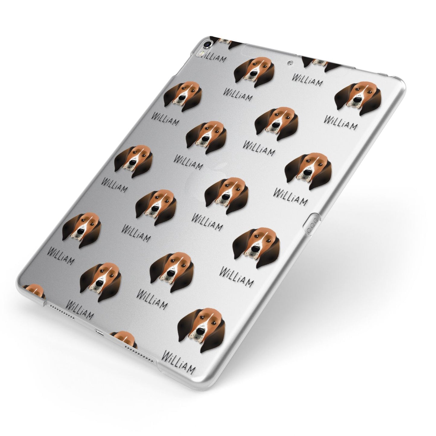 Treeing Walker Coonhound Icon with Name Apple iPad Case on Silver iPad Side View