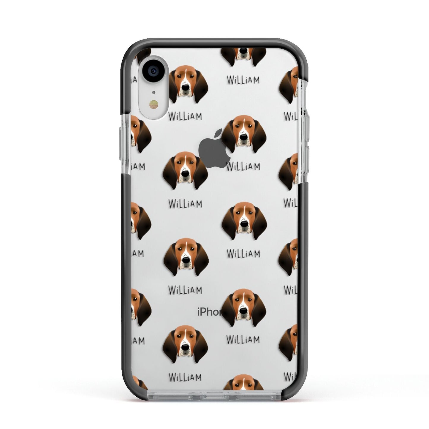 Treeing Walker Coonhound Icon with Name Apple iPhone XR Impact Case Black Edge on Silver Phone
