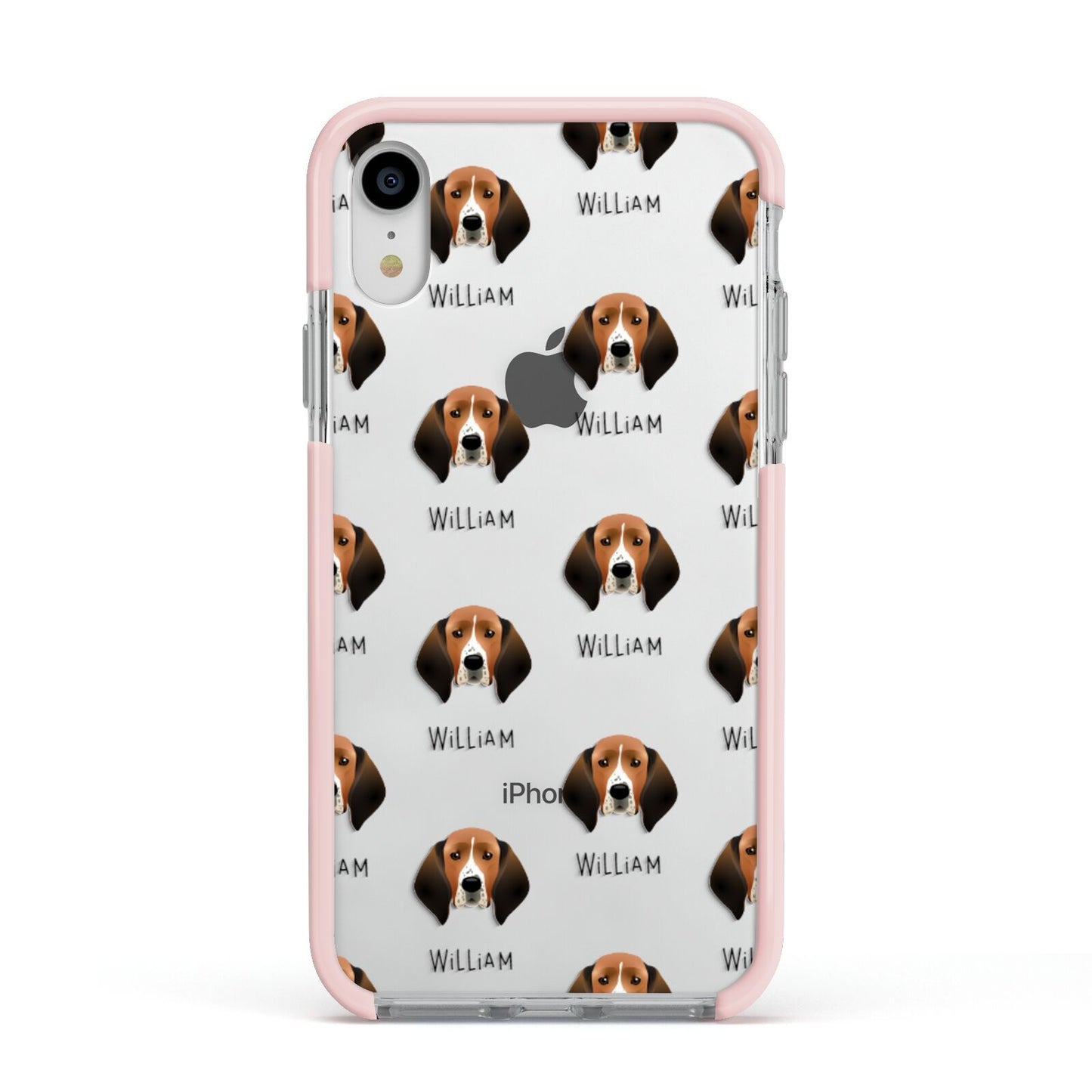 Treeing Walker Coonhound Icon with Name Apple iPhone XR Impact Case Pink Edge on Silver Phone