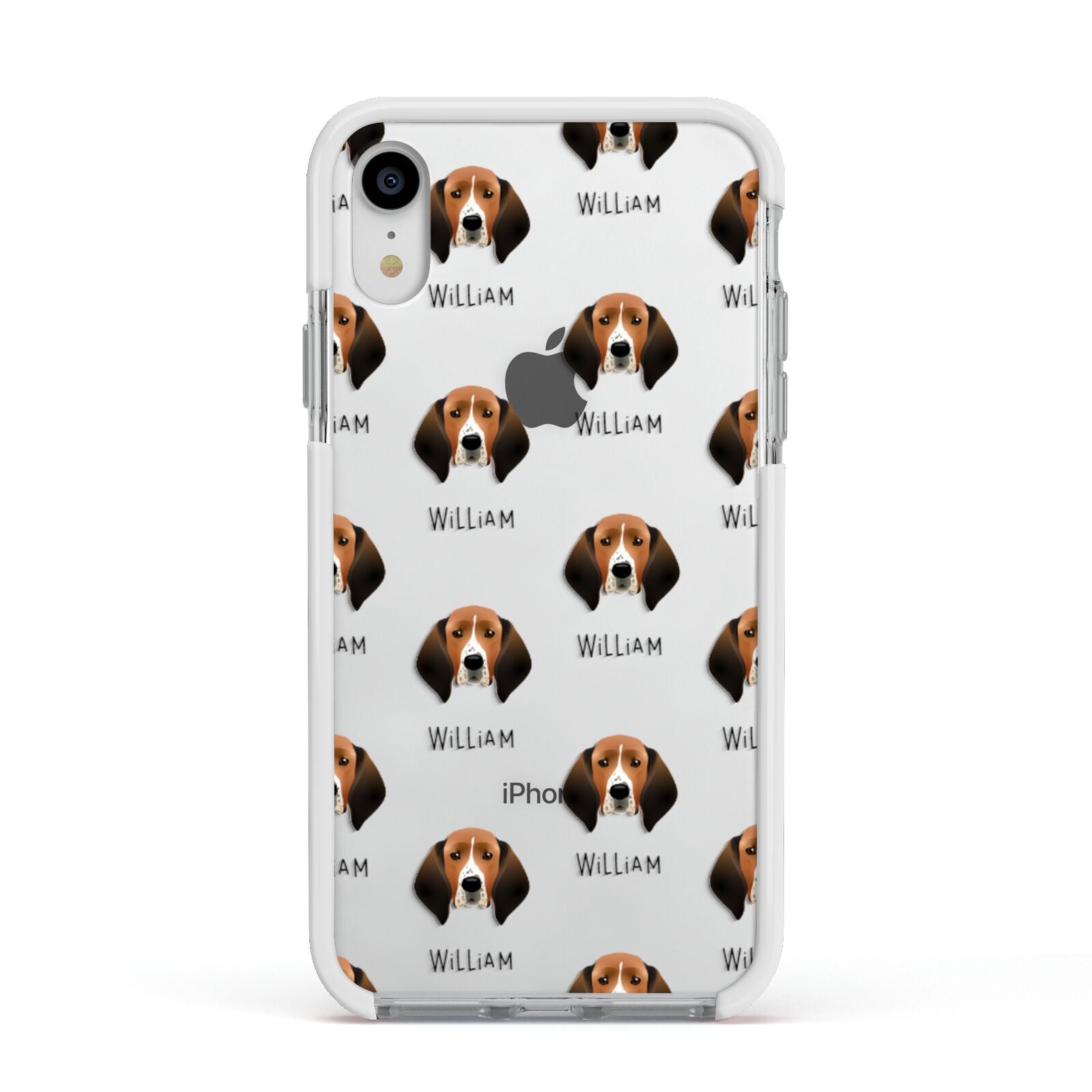 Treeing Walker Coonhound Icon with Name Apple iPhone XR Impact Case White Edge on Silver Phone