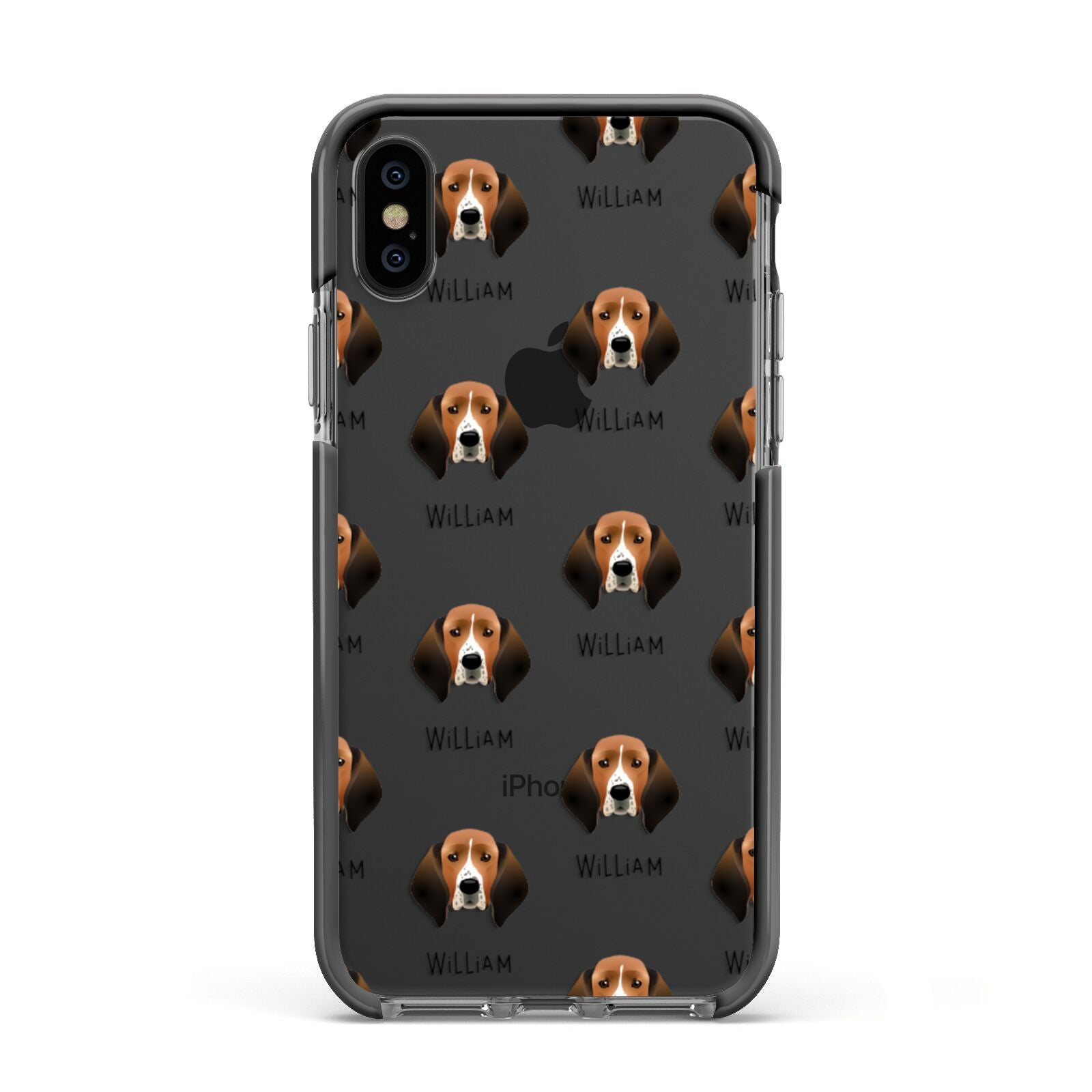 Treeing Walker Coonhound Icon with Name Apple iPhone Xs Impact Case Black Edge on Black Phone