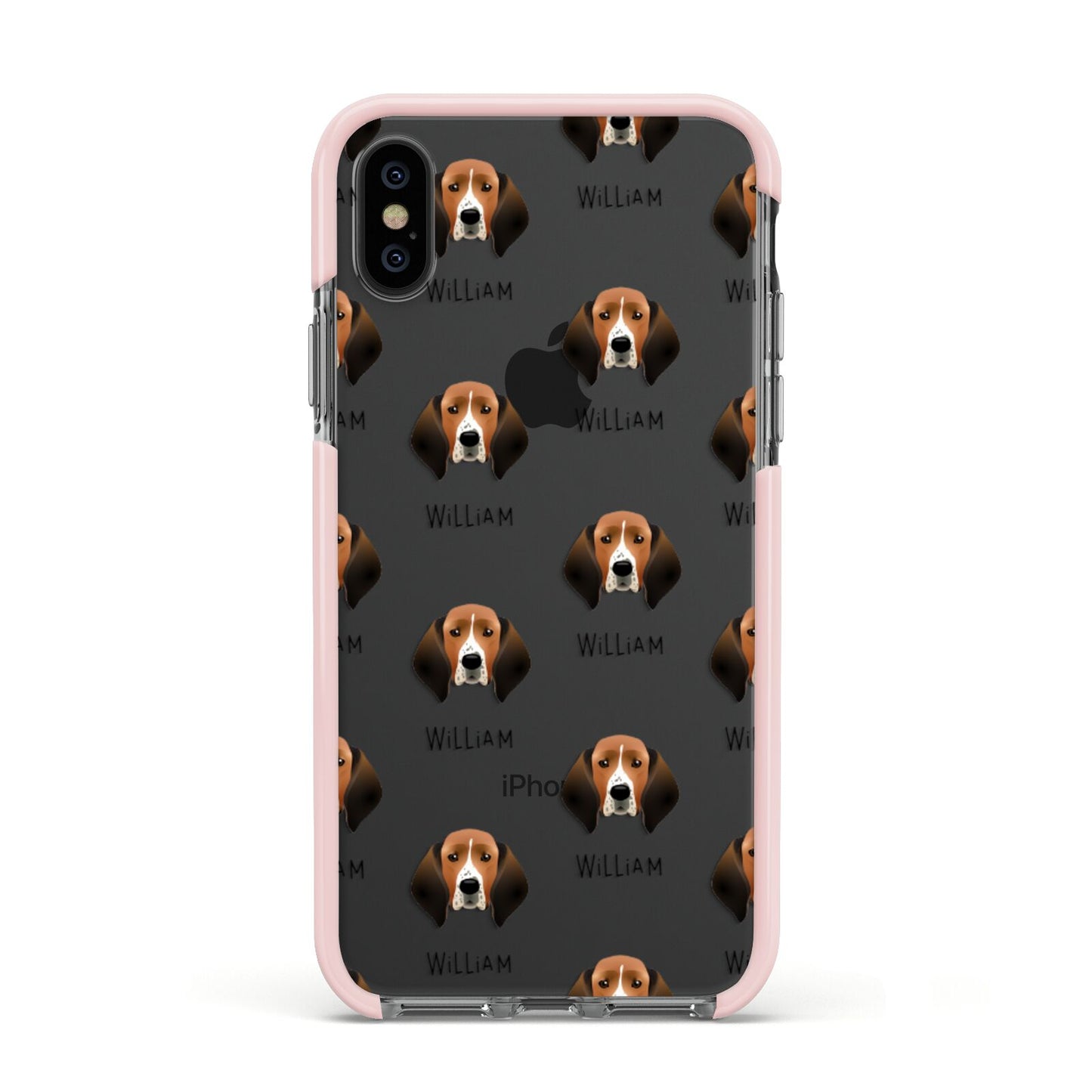 Treeing Walker Coonhound Icon with Name Apple iPhone Xs Impact Case Pink Edge on Black Phone