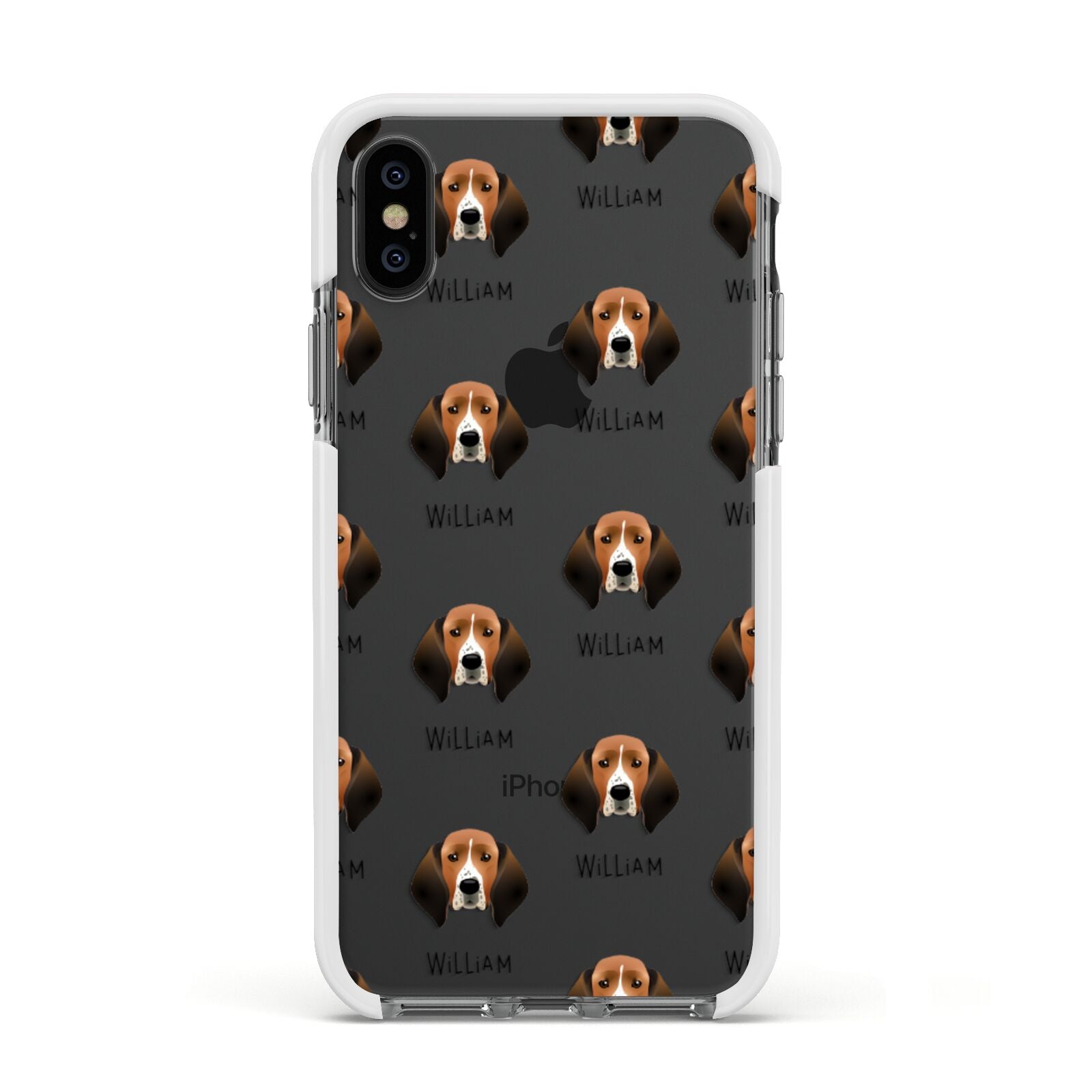 Treeing Walker Coonhound Icon with Name Apple iPhone Xs Impact Case White Edge on Black Phone