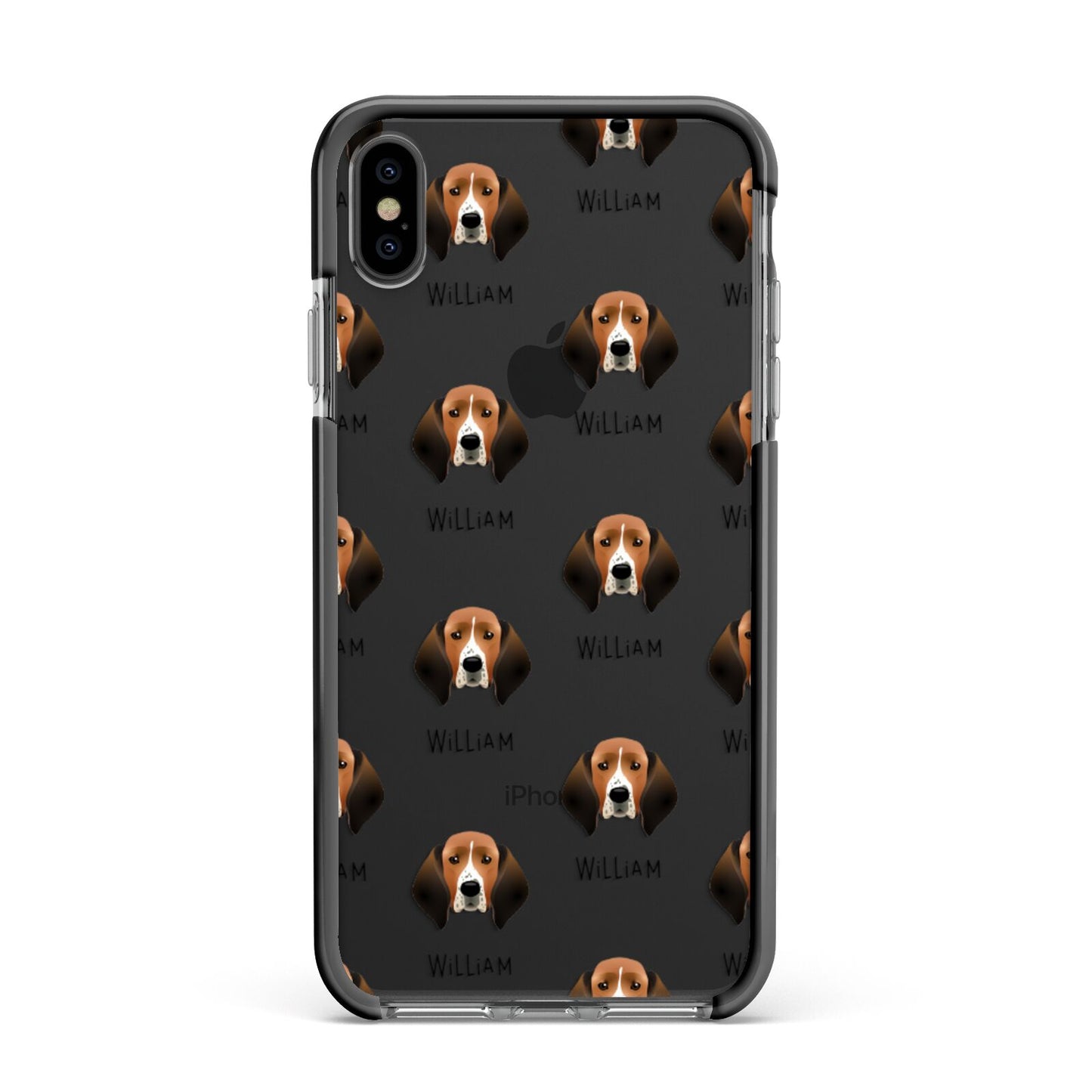 Treeing Walker Coonhound Icon with Name Apple iPhone Xs Max Impact Case Black Edge on Black Phone