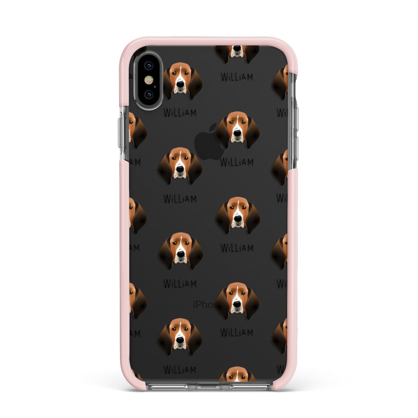 Treeing Walker Coonhound Icon with Name Apple iPhone Xs Max Impact Case Pink Edge on Black Phone