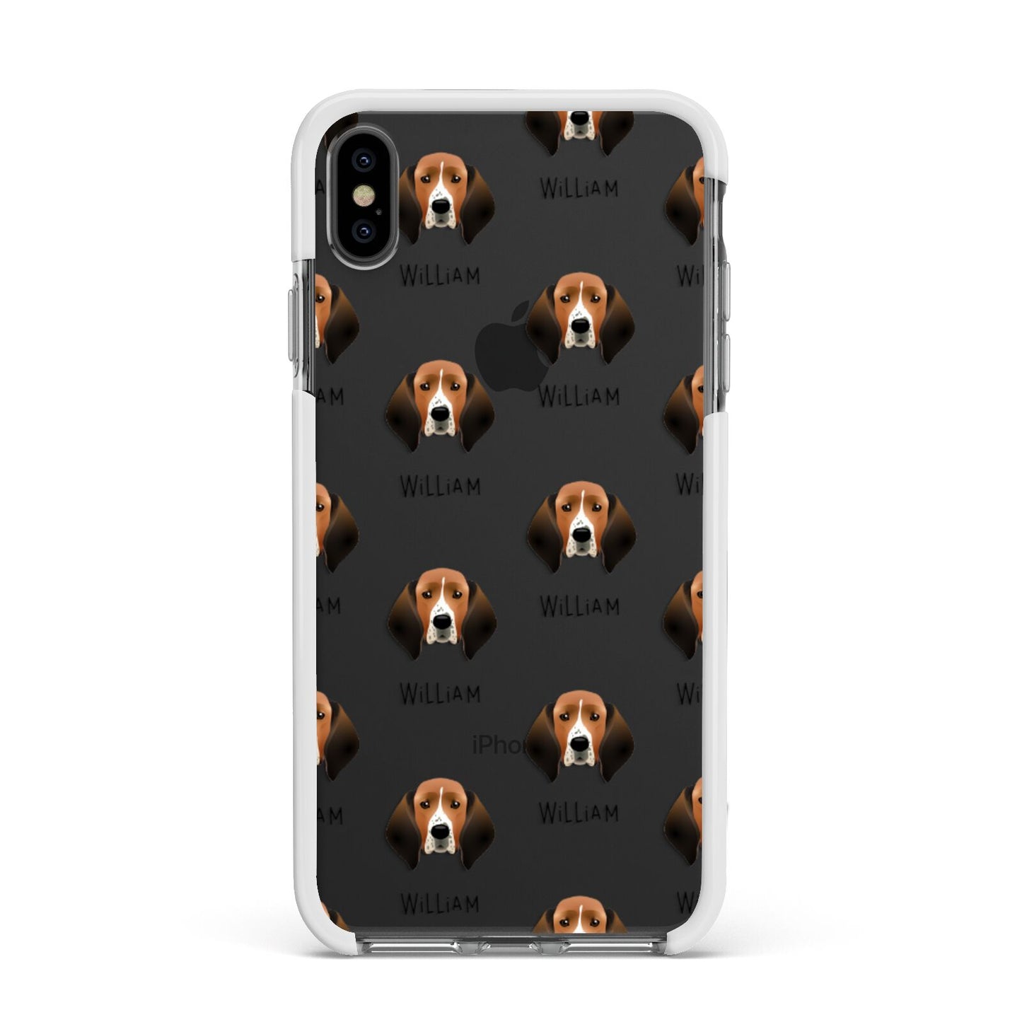 Treeing Walker Coonhound Icon with Name Apple iPhone Xs Max Impact Case White Edge on Black Phone