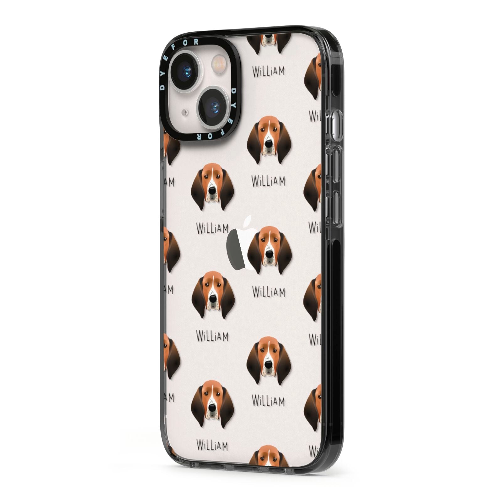 Treeing Walker Coonhound Icon with Name iPhone 13 Black Impact Case Side Angle on Silver phone
