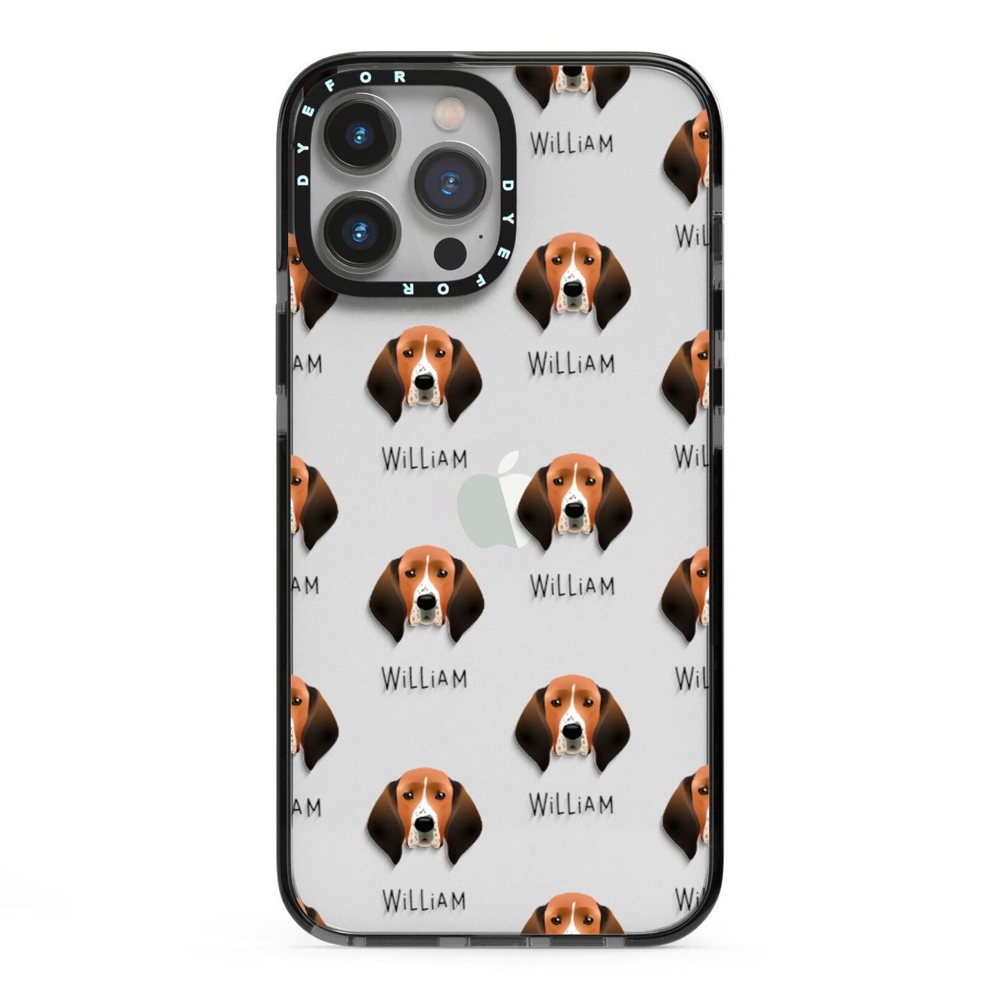 Treeing Walker Coonhound Icon with Name iPhone 13 Pro Max Black Impact Case on Silver phone