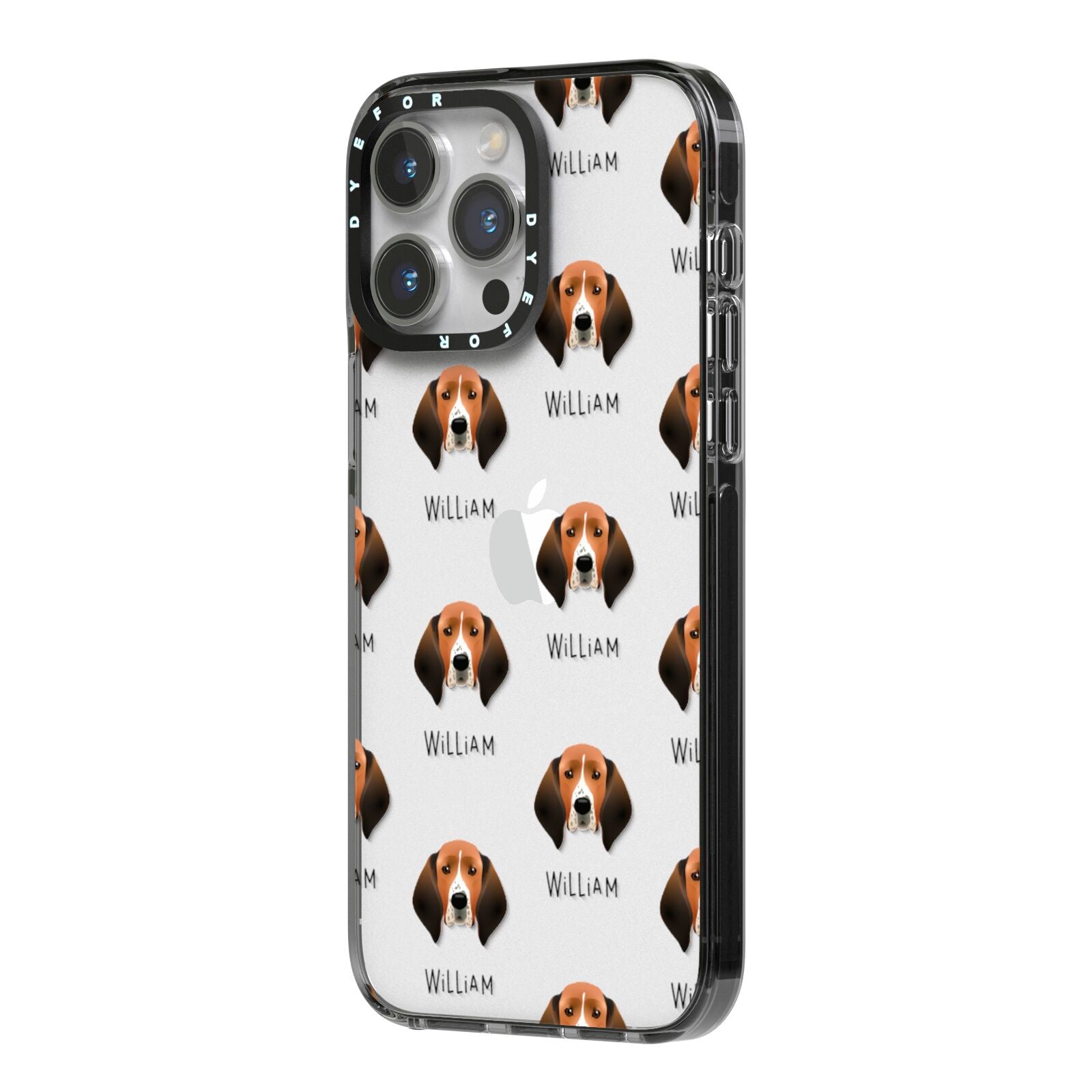 Treeing Walker Coonhound Icon with Name iPhone 14 Pro Max Black Impact Case Side Angle on Silver phone