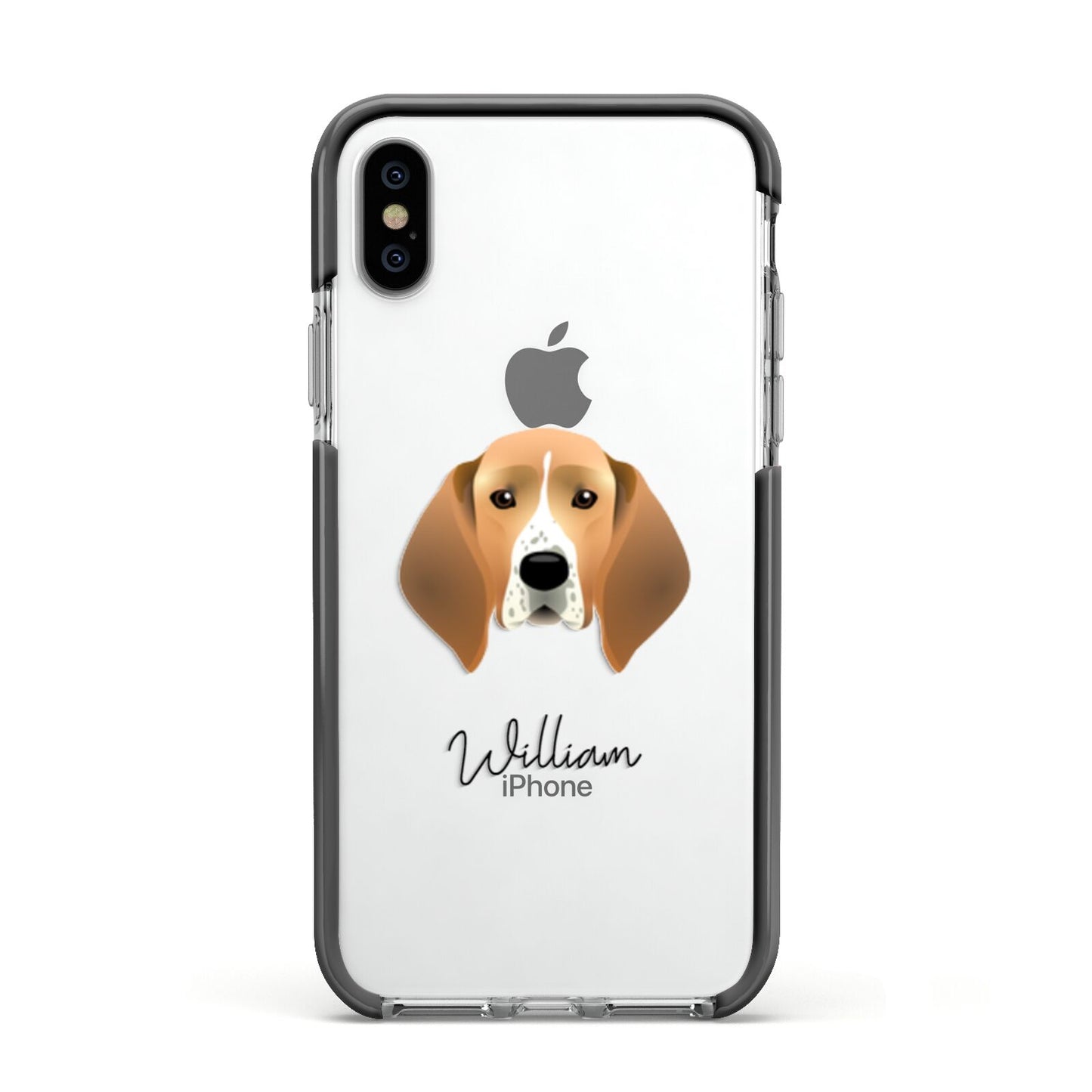 Treeing Walker Coonhound Personalised Apple iPhone Xs Impact Case Black Edge on Silver Phone