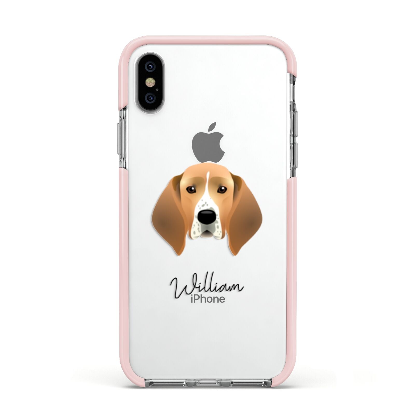 Treeing Walker Coonhound Personalised Apple iPhone Xs Impact Case Pink Edge on Silver Phone