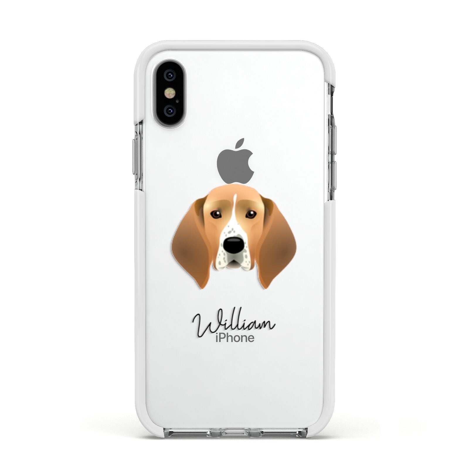 Treeing Walker Coonhound Personalised Apple iPhone Xs Impact Case White Edge on Silver Phone