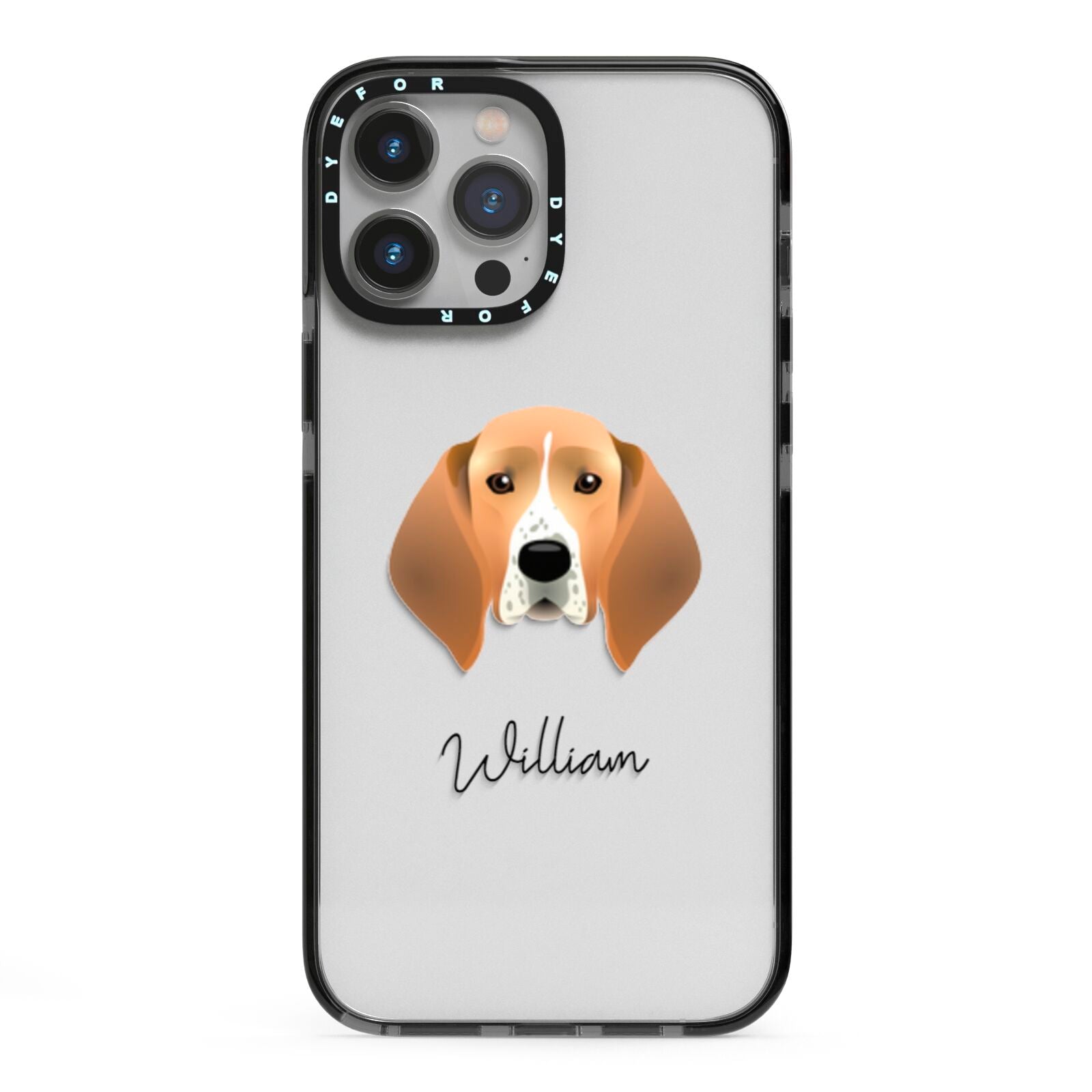 Treeing Walker Coonhound Personalised iPhone 13 Pro Max Black Impact Case on Silver phone