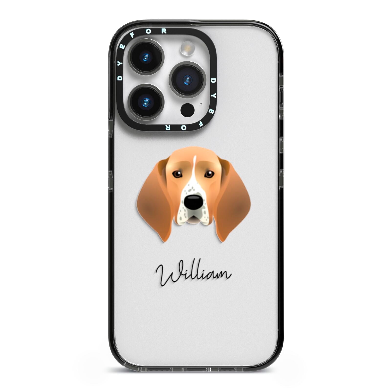 Treeing Walker Coonhound Personalised iPhone 14 Pro Black Impact Case on Silver phone