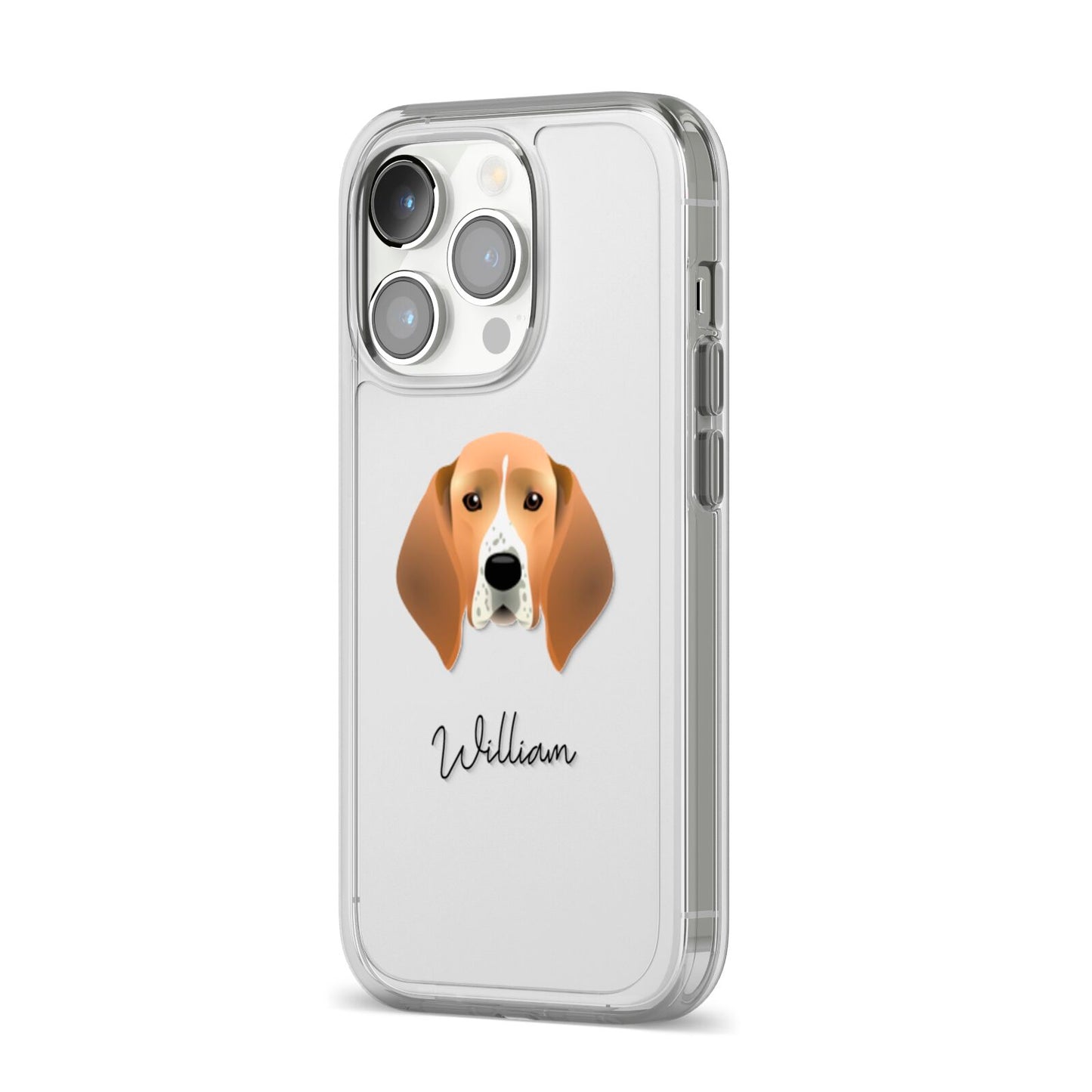 Treeing Walker Coonhound Personalised iPhone 14 Pro Clear Tough Case Silver Angled Image
