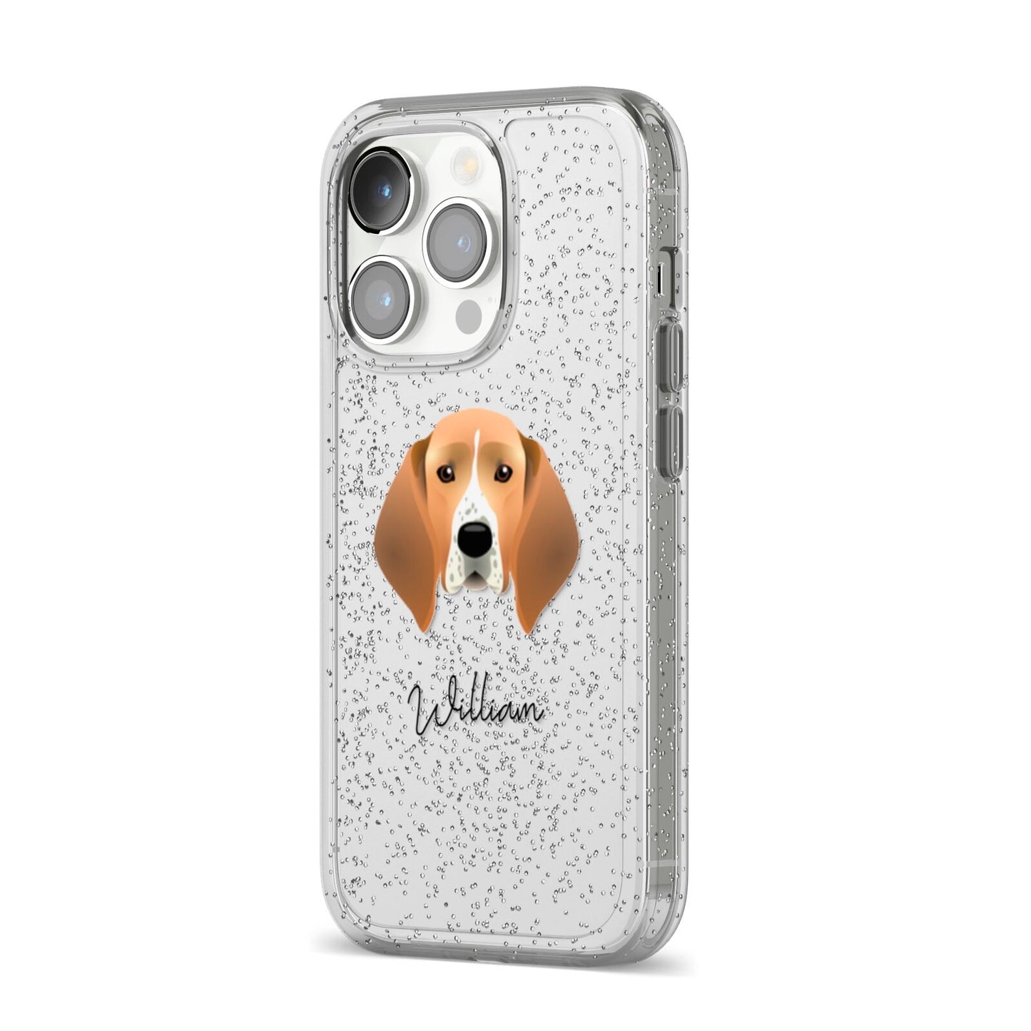 Treeing Walker Coonhound Personalised iPhone 14 Pro Glitter Tough Case Silver Angled Image